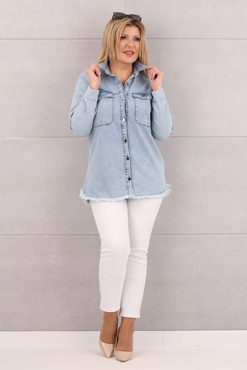 KOSZULA JEANSOWA DAMSKA BAWEŁNIANA DŁUGA MODNA KLASYCZNA ROZMIARY Marka FEMIMODA