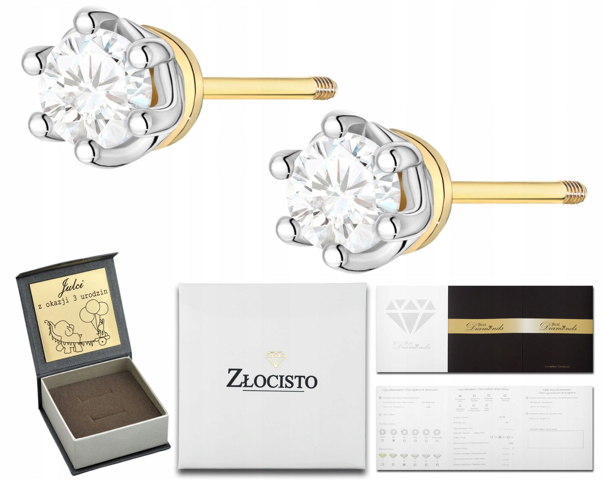 Zlaté Náušnice Šroubovací S Diamantem Zlato 585 Dárek Gravírování