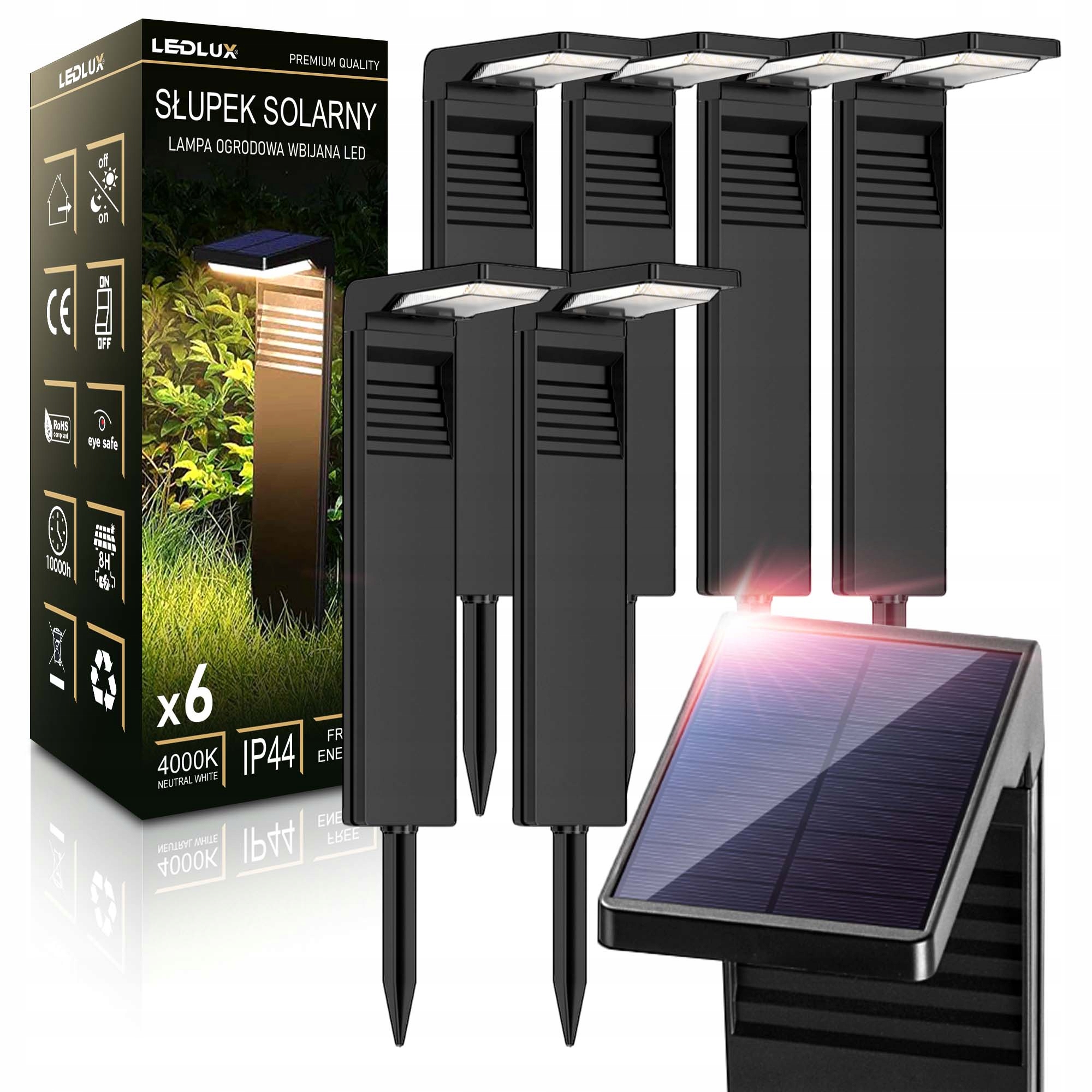 6 x Solárna záhradná lampa stojaca Stojací záhradný stĺpik 58 cm Silná XXL