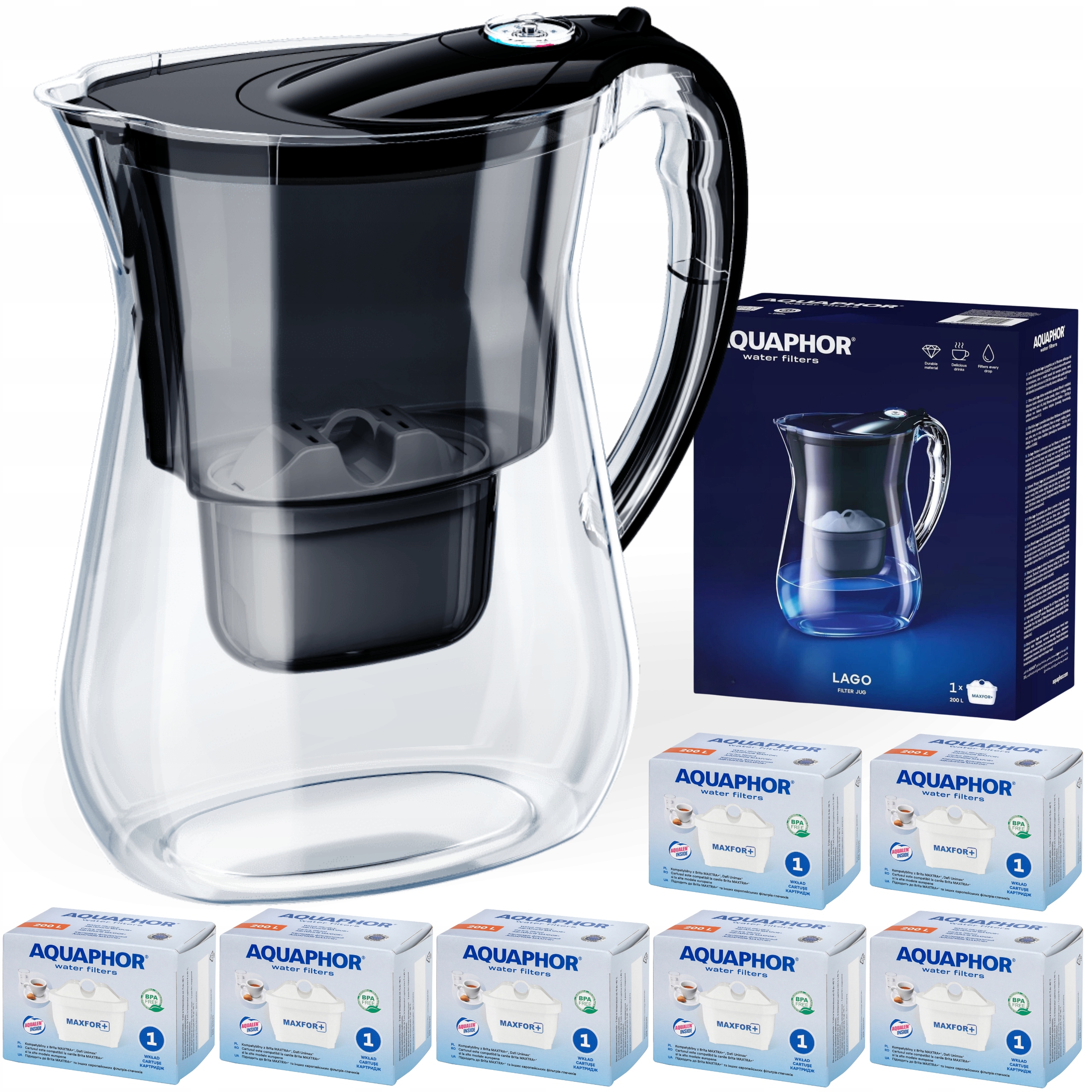 Filtrační konvice na vodu Aquaphor Lago Černá 3.8 l, 7 náplní Maxfor+