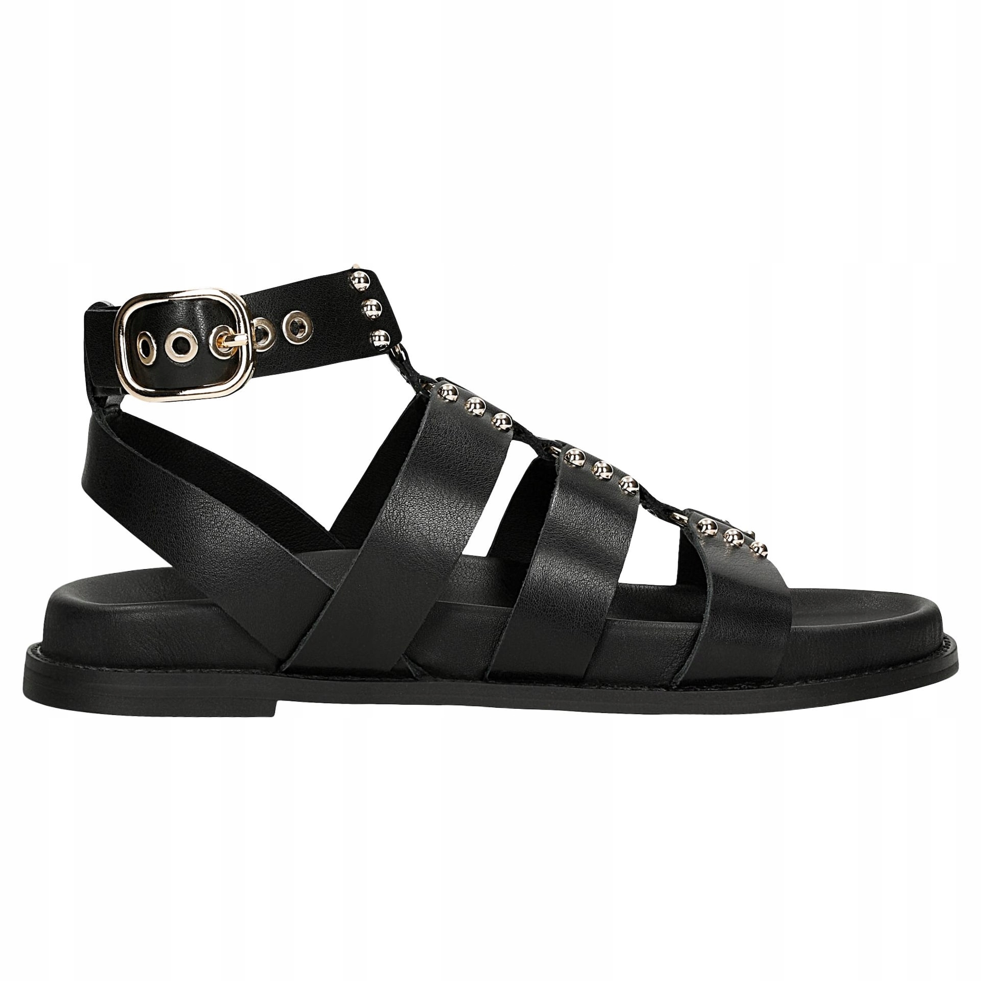 Černé kožené římské boty se stříbrnými nýty, velikost vel.