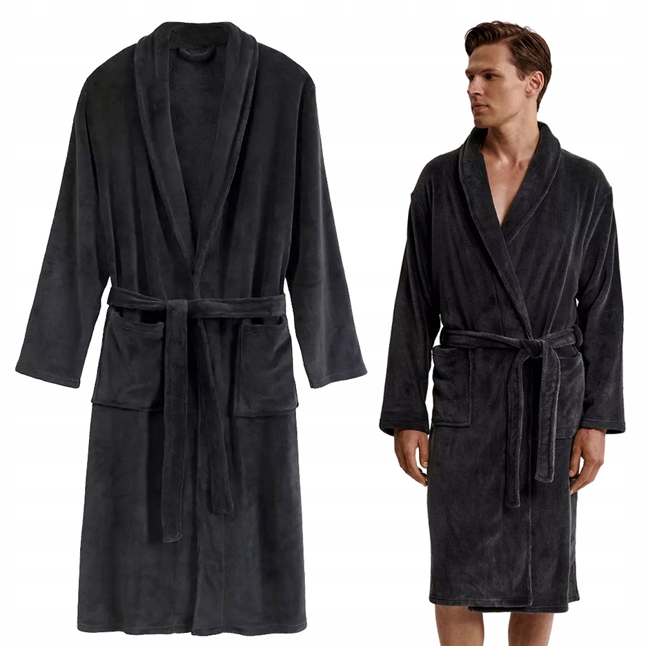 Elegantní pánský župan Atlantic se zavazováním a kapsami, šedý M/L