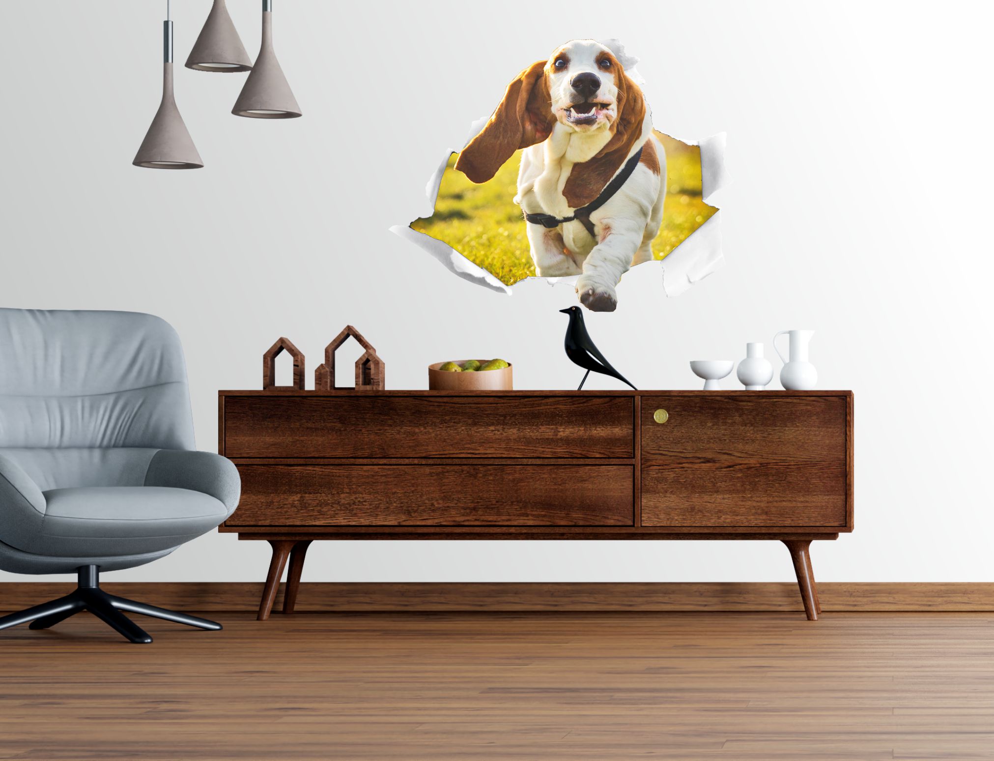 Naklejka 3D SZCZENIAK PIESEK w dziurze Szerokość produktu 40 cm