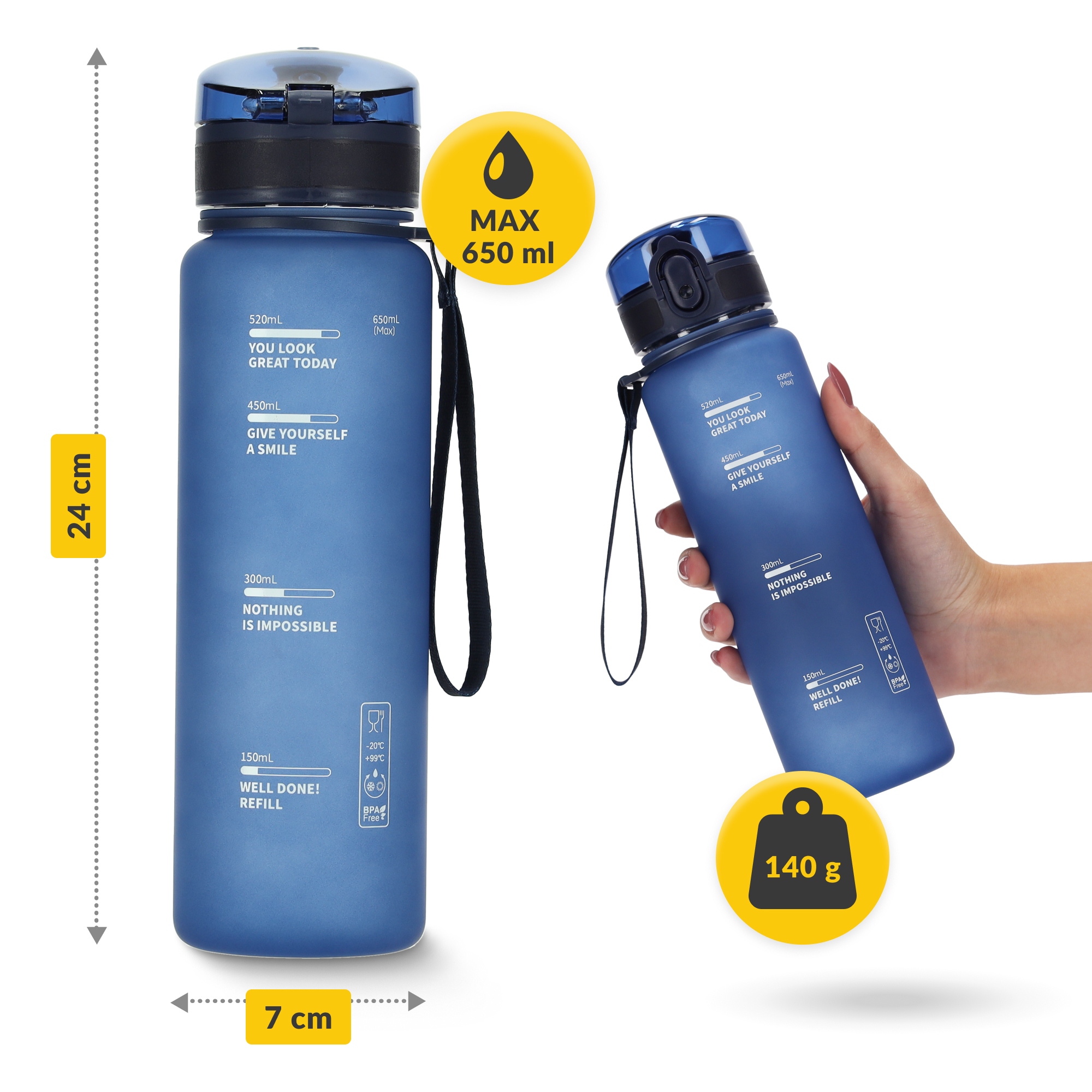 BUTELKA BIDON NA WODĘ NAPÓJ TRITANOWA SZCZELNA SPORTOWA Z PODZIAŁKĄ 650 ml Kod producenta WB13