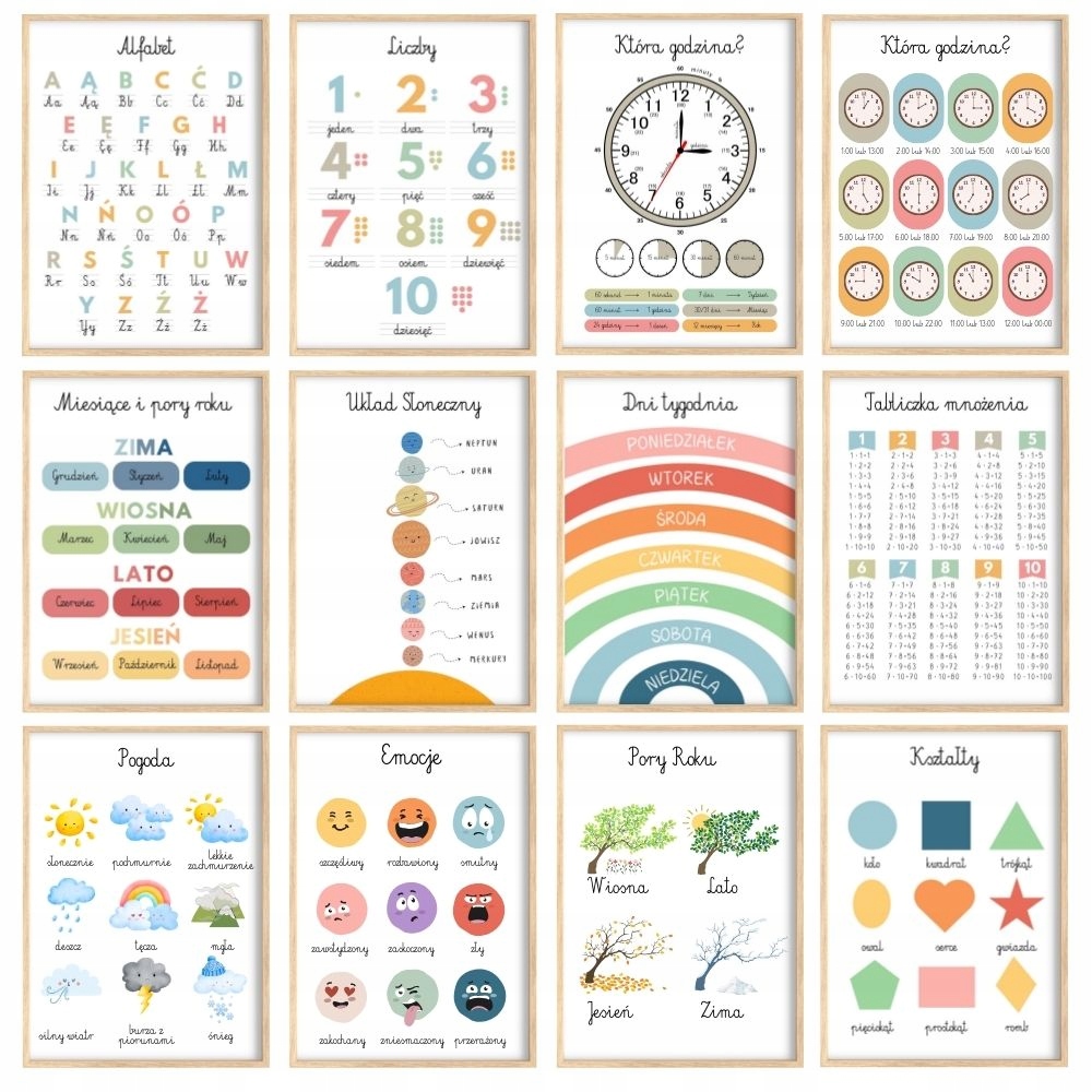 PLAKAT EDUKACYJNY OBRAZEK MONTESSORI DNI TYGODNIA TĘCZA NAUKA 30x40 cm Waga produktu z opakowaniem jednostkowym 0.3 kg