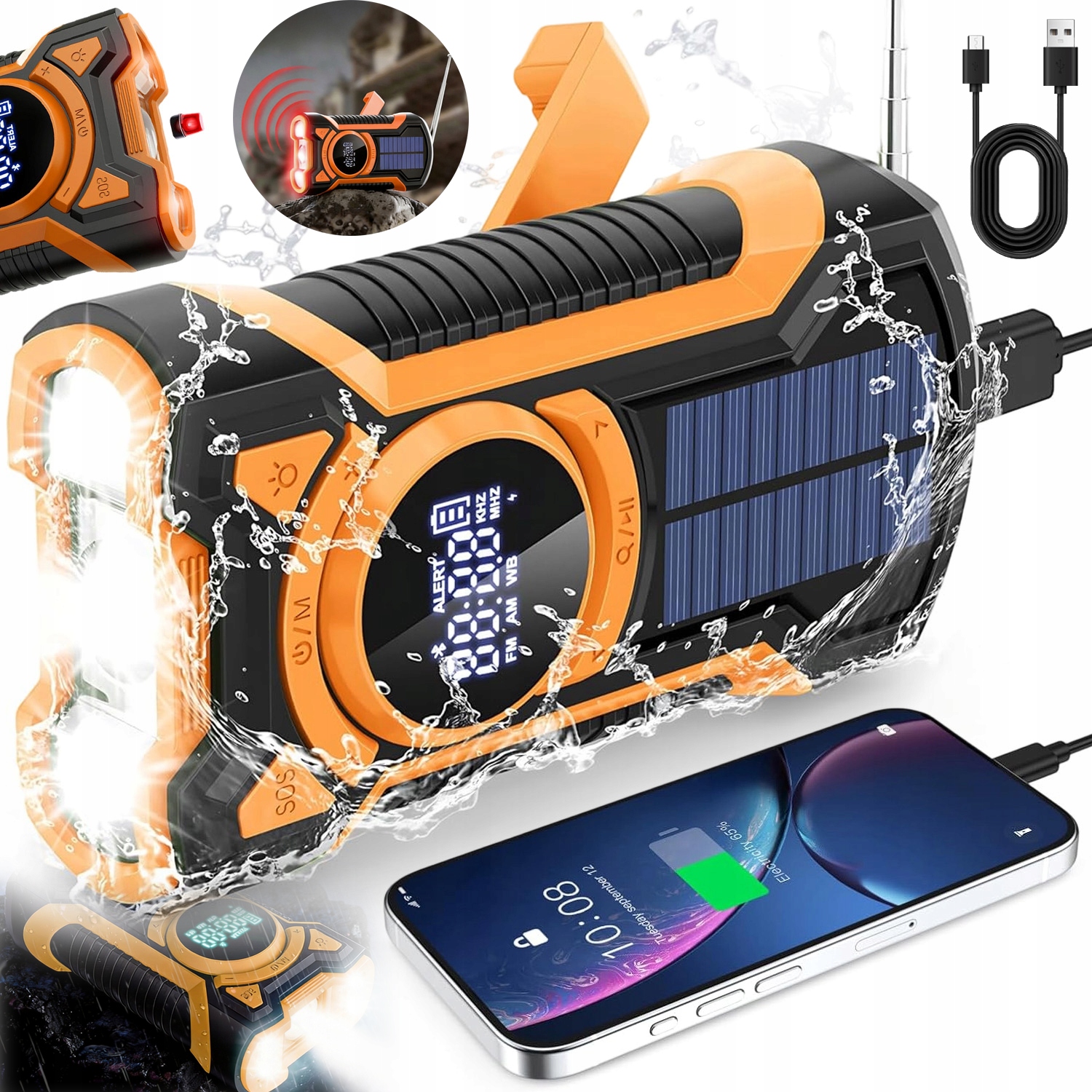Rádio Na Kliku Přenosné Kuchyňské Solární Dynamo Svítilna Powerbanka IPX5