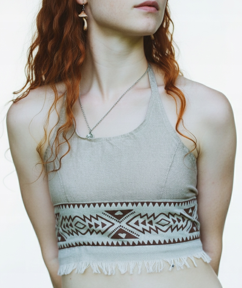 Boho Top s vázáním etno hippie vzory braletka 100% Bavlna