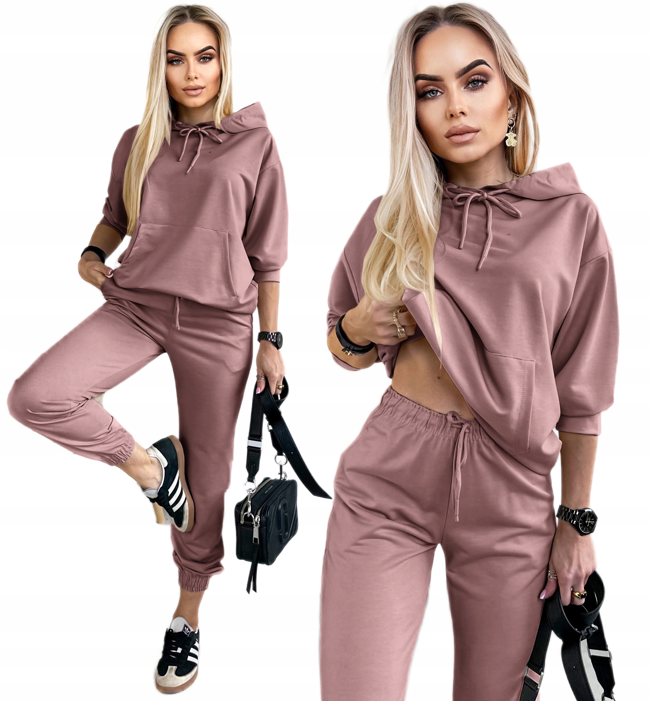 Dres damski sportowy Komplet Dresowy bluza kangurka spodnie S Zina