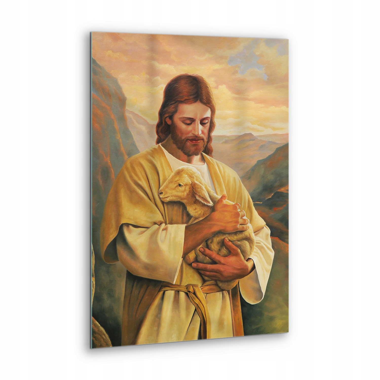 Skleněný obraz Náboženský Ježíš Dobrý pastýř s ovcí