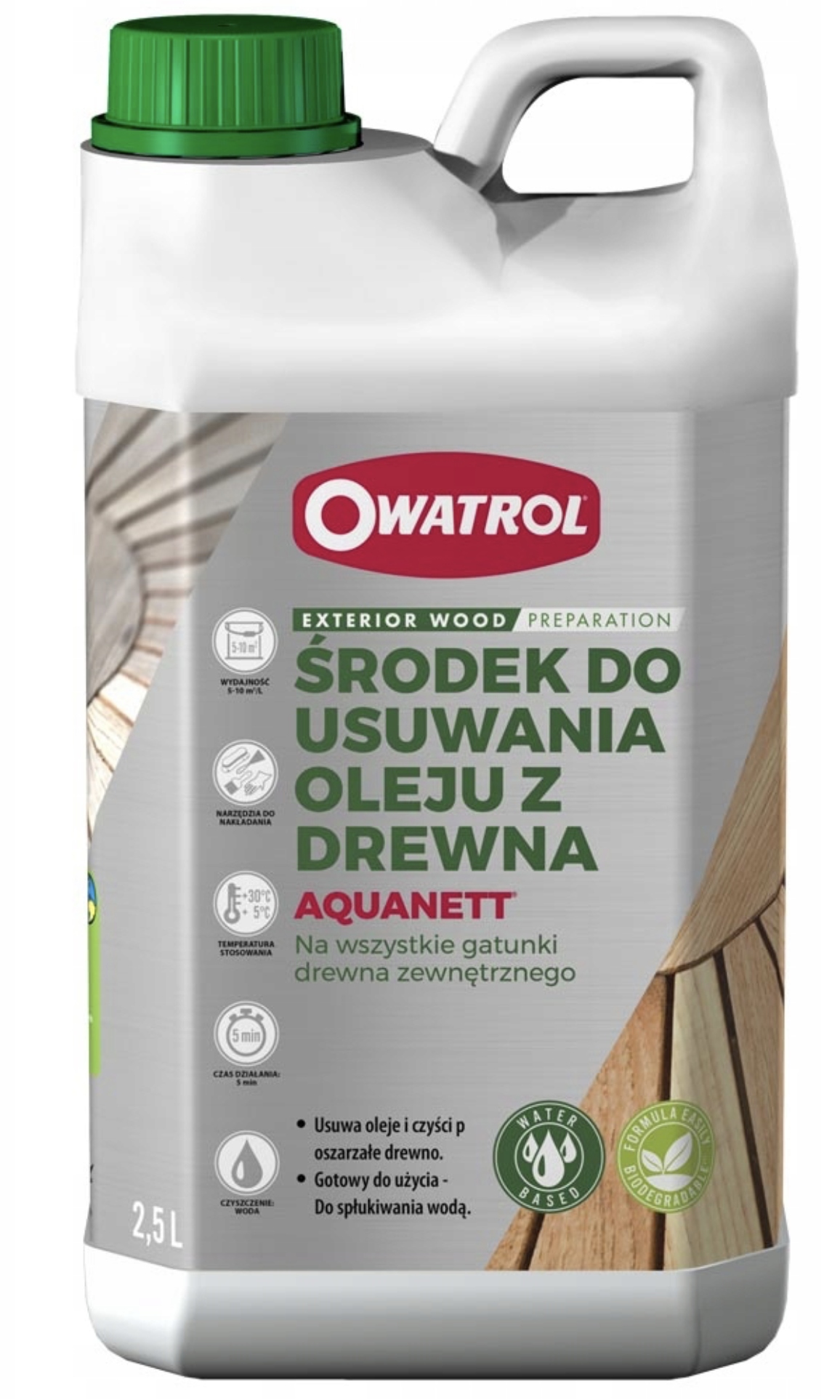 Owatrol Aquanett Środek do usuwania oleju z drewna 2,5l czyszczenie tarasów