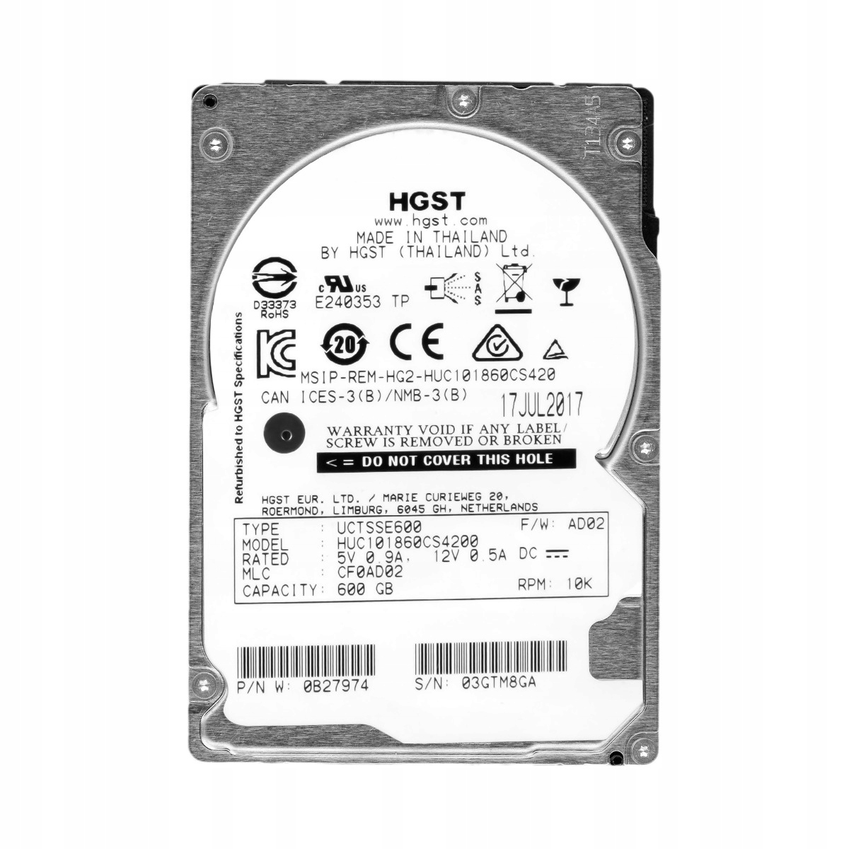 Hgst UltraStar C10K1800 600GB 10K 128MB SAS-3 2.5'' HUC101860CS4200
