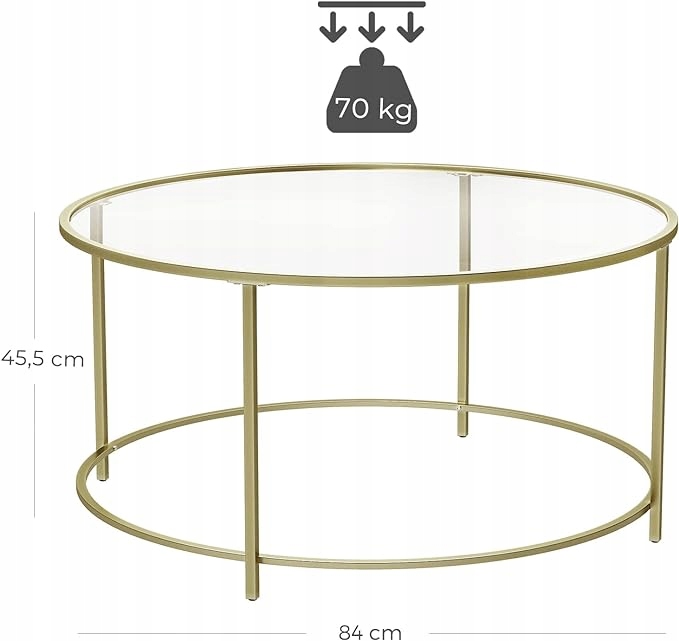 Круглий скляний журнальний столик з металевим каркасом, загартоване скло, золото, діаметр 84см Артикул LGT21G