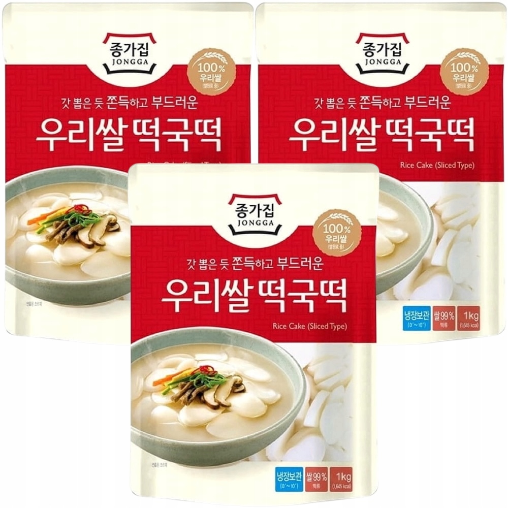 3 x Kluski Ryżowe Koreańskie Korean Tteokbokki Topokki Plasterki 1kg Jongga