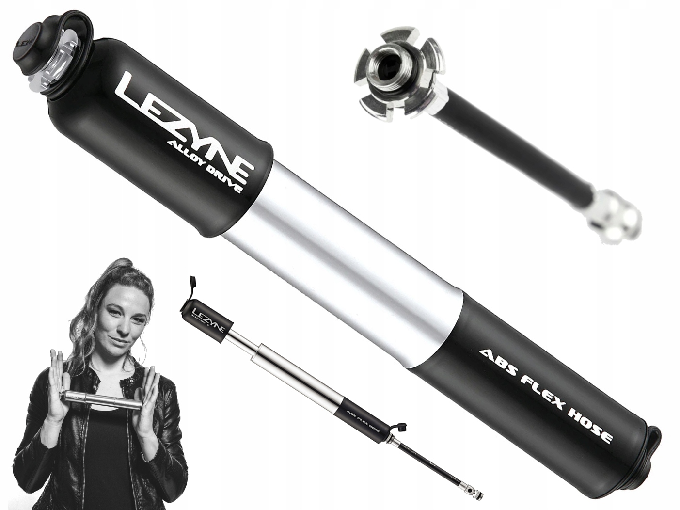 Pumpička na kolo Lezyne hliníková M 90 Psi kabel Abs pro široké pneumatiky