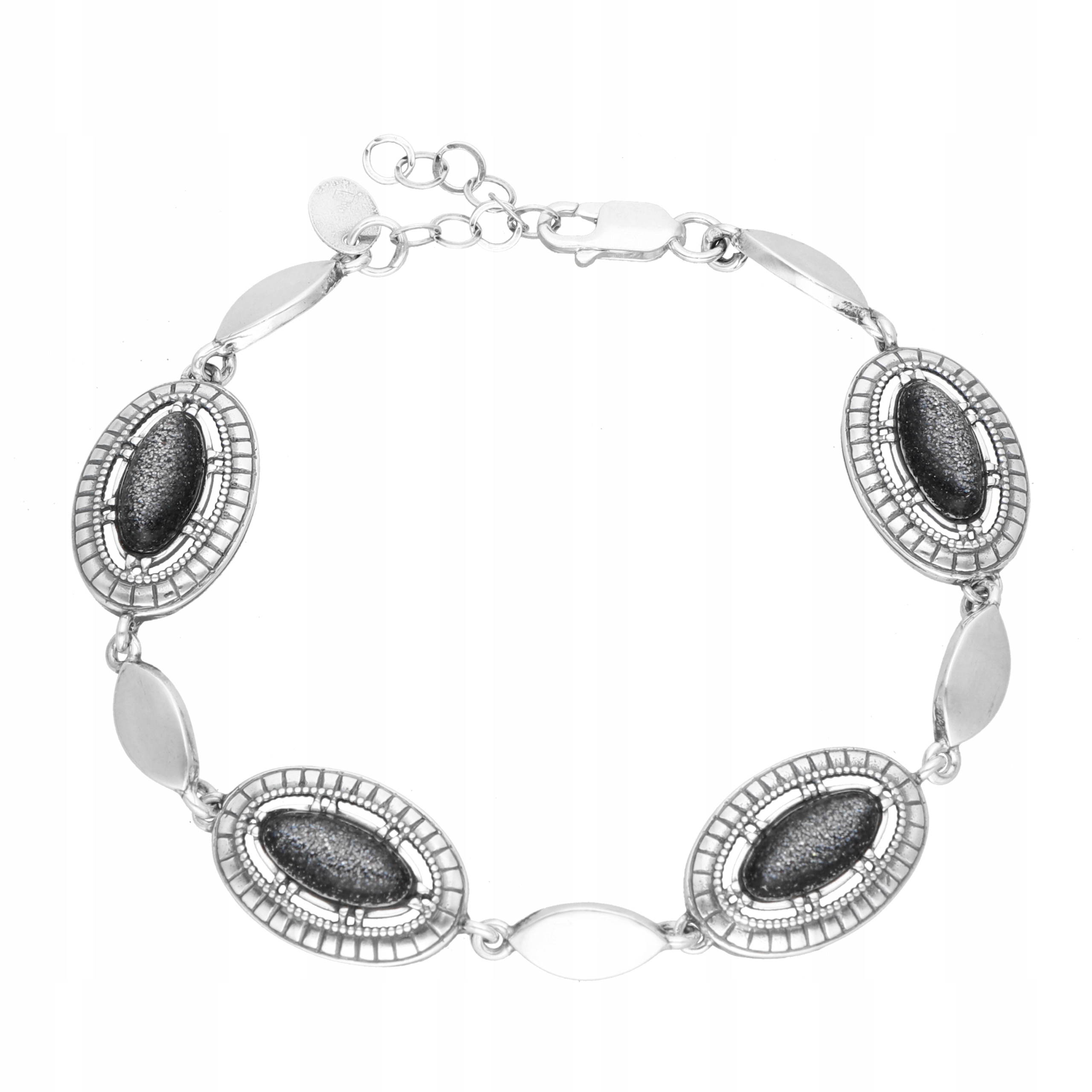 Náramek s oválným slunečním kamenem, vícebarevný, stříbro oxidované