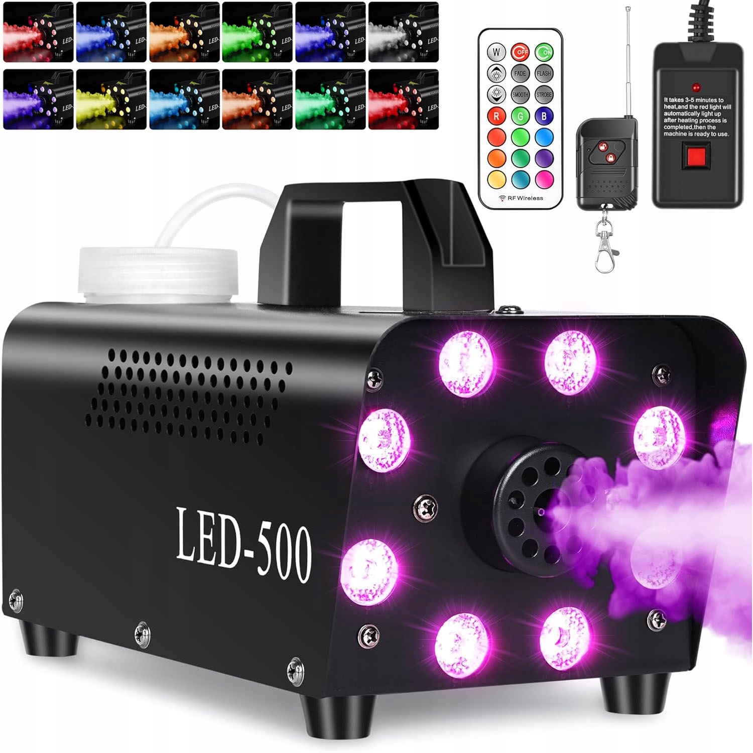 Kouřový Stroj S Led Efektem 500W Dýmák 2 Ovladače Efekt Kouře A Světla