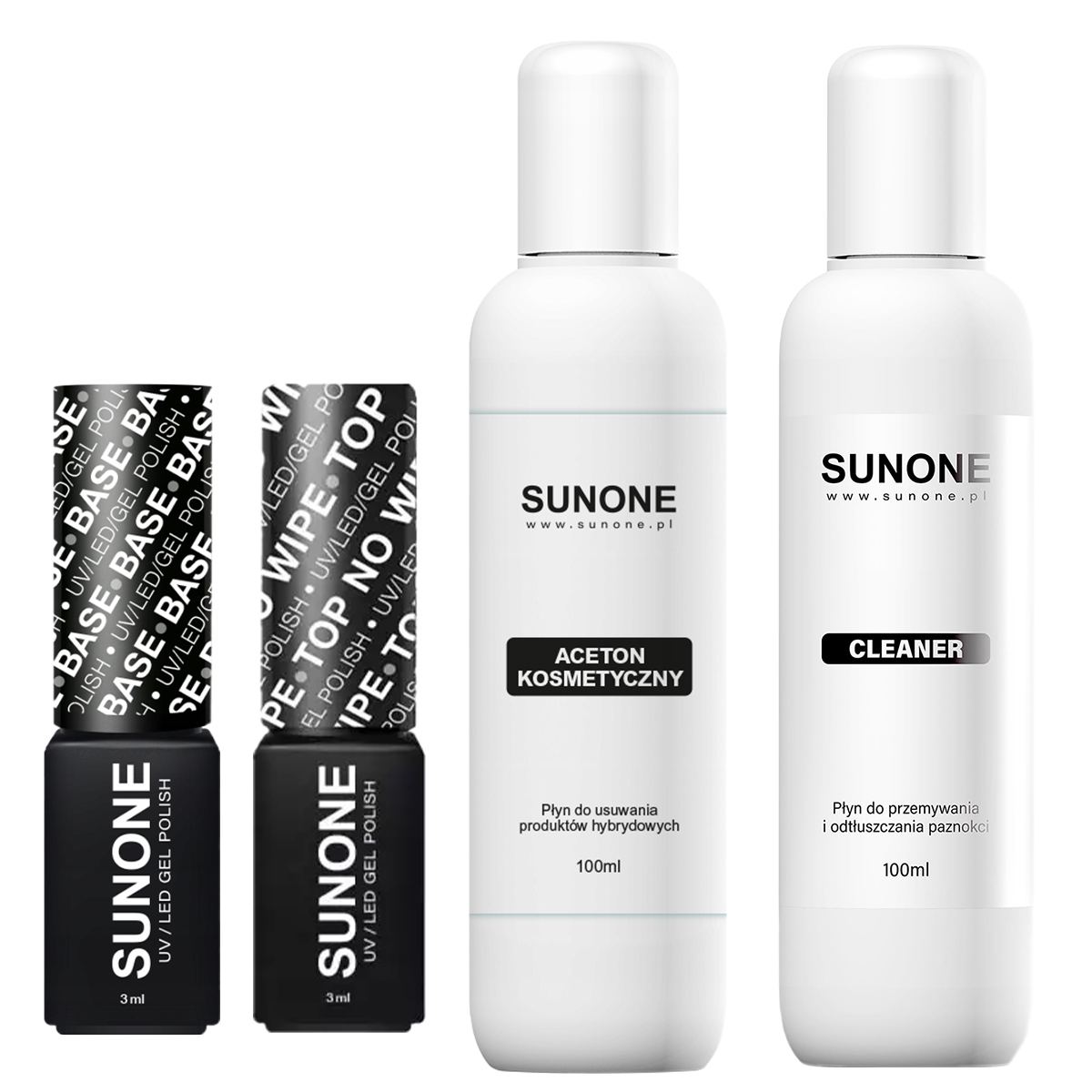 Zestaw do paznokci 9x SUNONE lakier hybrydowy baza top + LAMPA LED UV Marka SUNONE