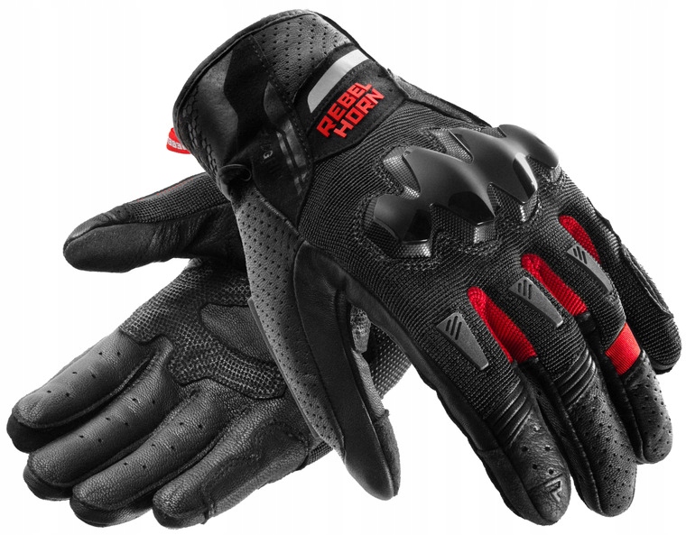 Rebelhorn Defender Black Red Motocyklové Rukavice Turistické XL
