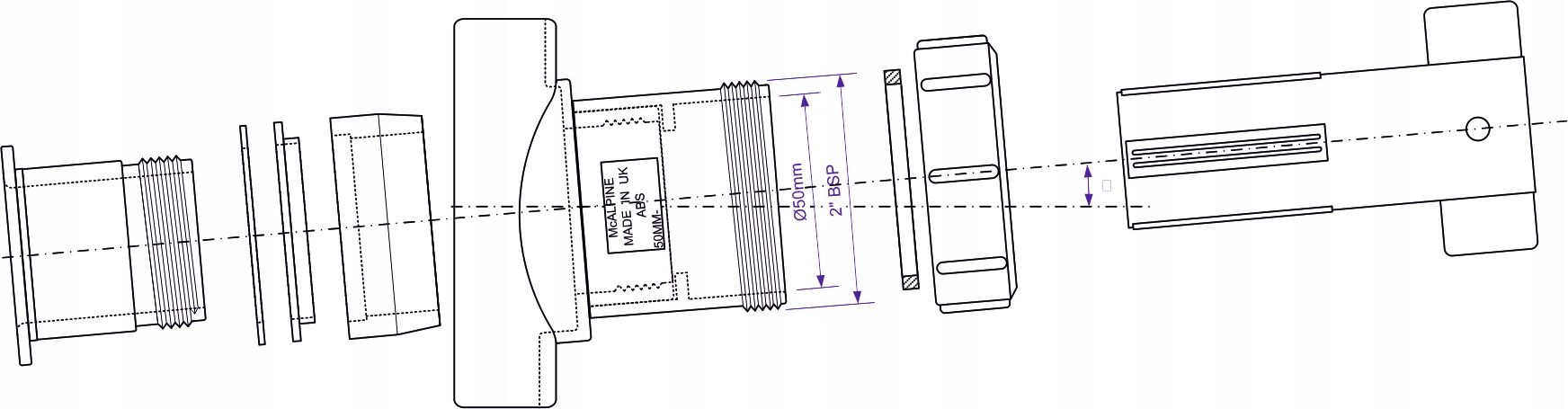 SIODŁO MECHANICZNE DO PIONU KANALIZACYJNEGO UNIWERSALNE Ø110x50mm MCALPINE Materiał wykonania PCW PVC