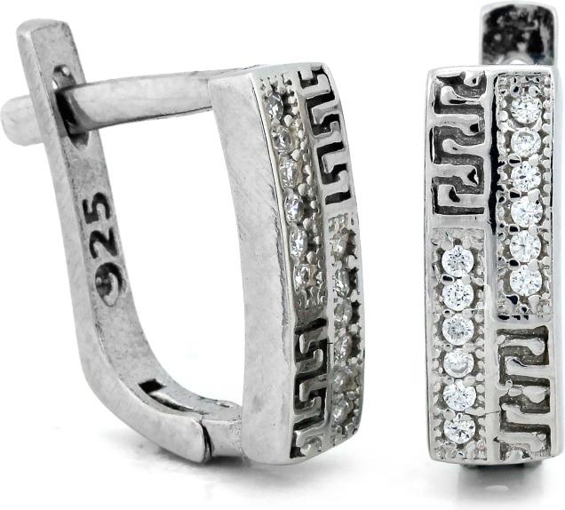 Stříbrné náušnice 925 podlouhlé obdélníkové anglické bigelové zirkony módní