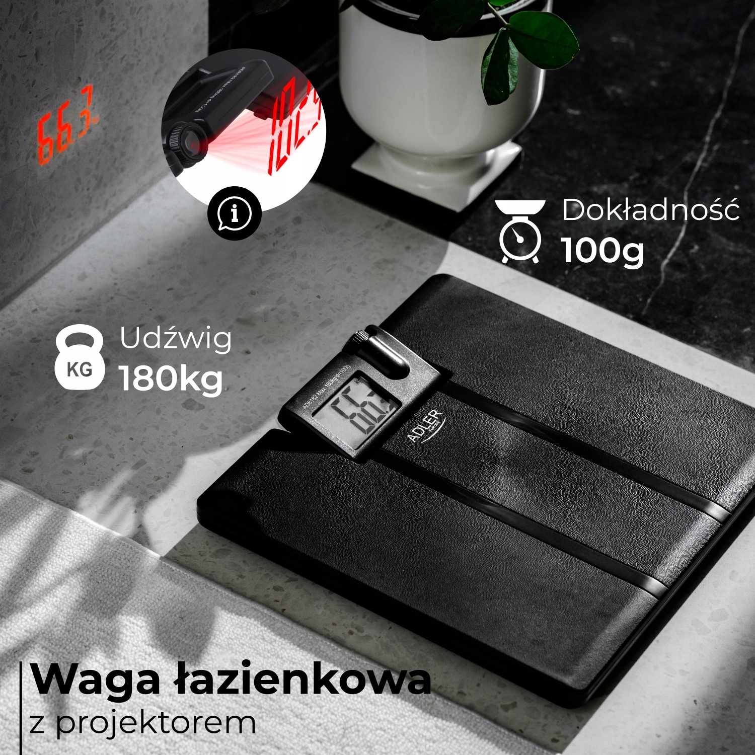 Waga Łazienkowa z Projektorem Adler AD 8182 180kg LCD