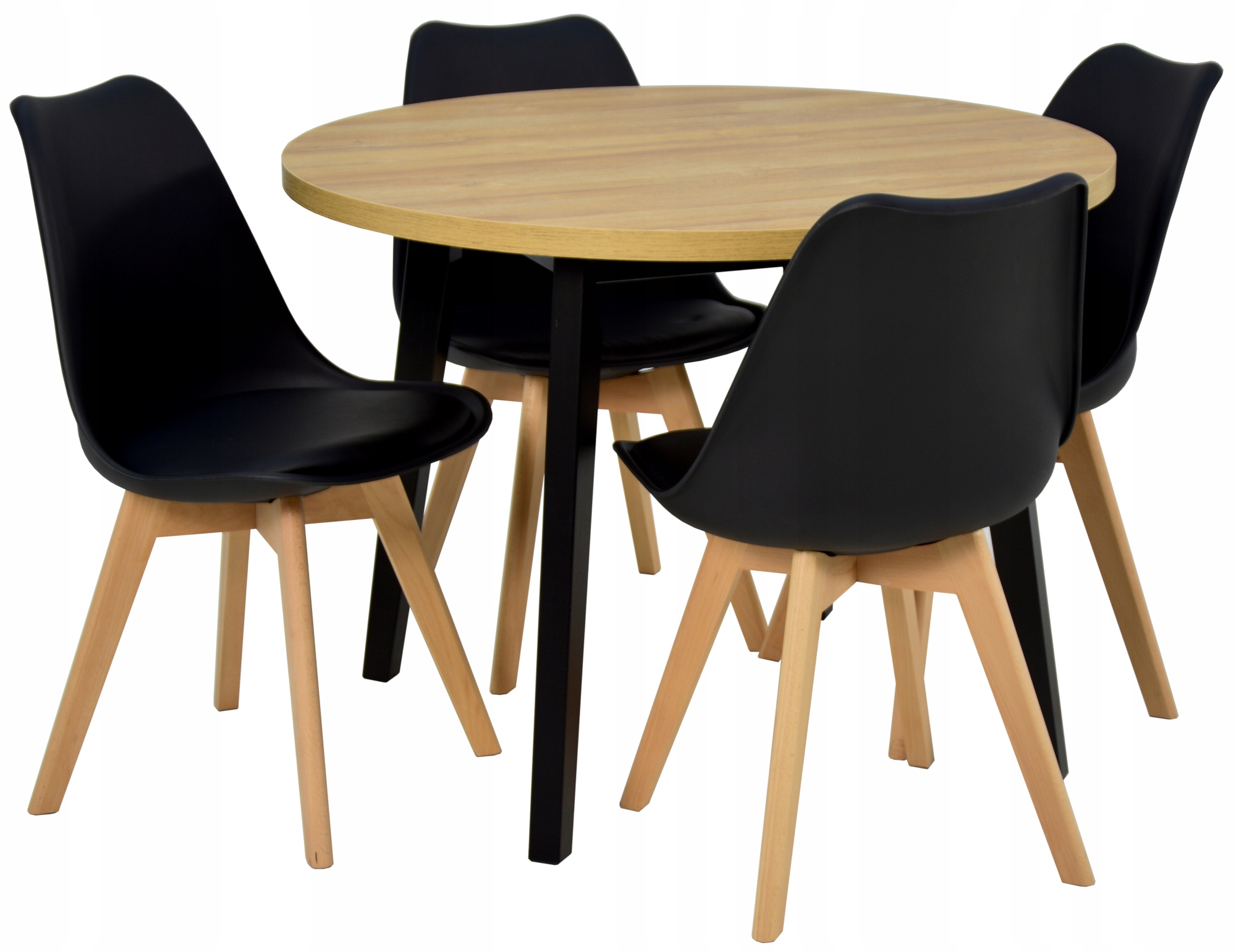 4 скандинавські стільці + круглий стіл 100 см
