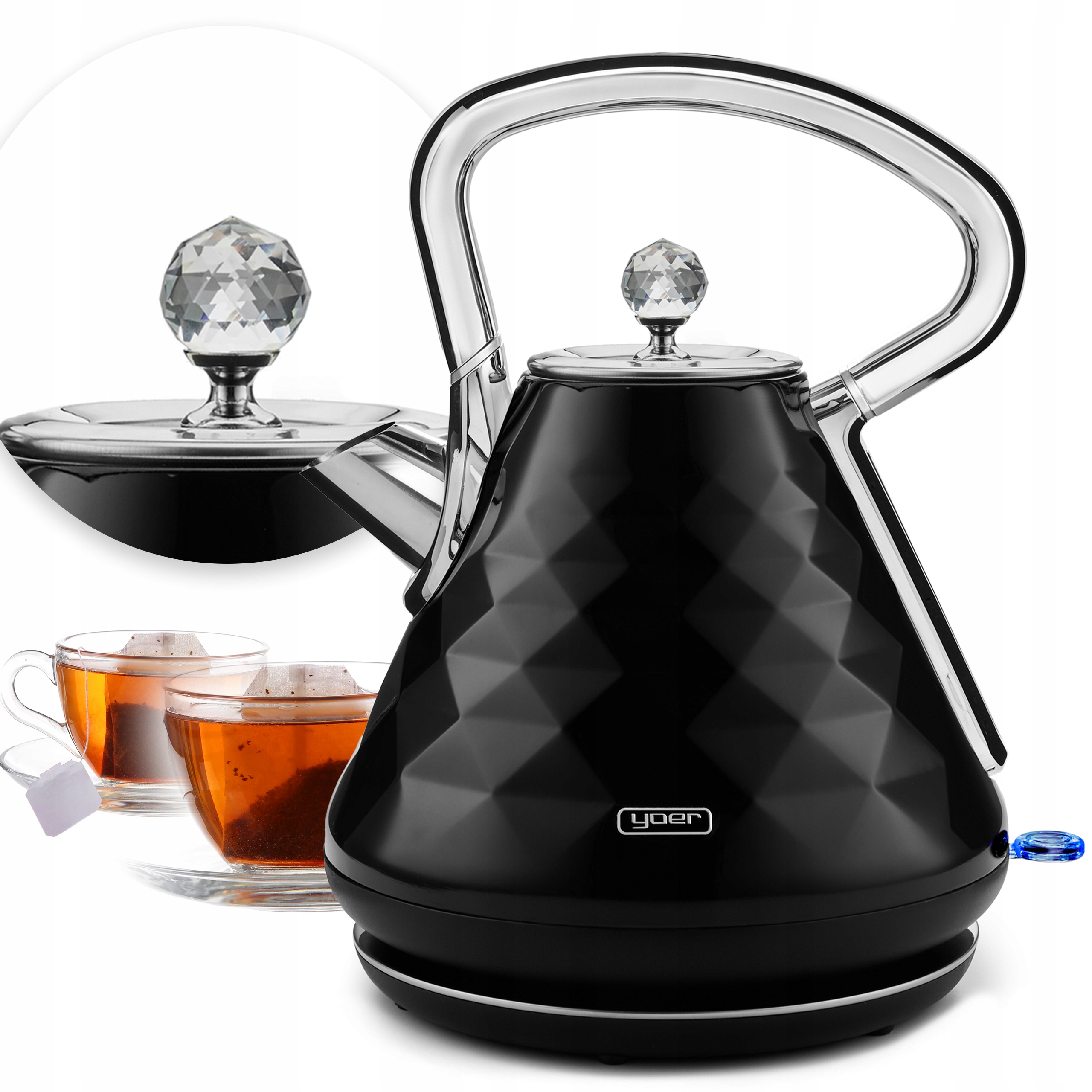 Czajnik elektryczny Bezprzewodowy Yoer 1,7L 3000W czarny/chrom +diament