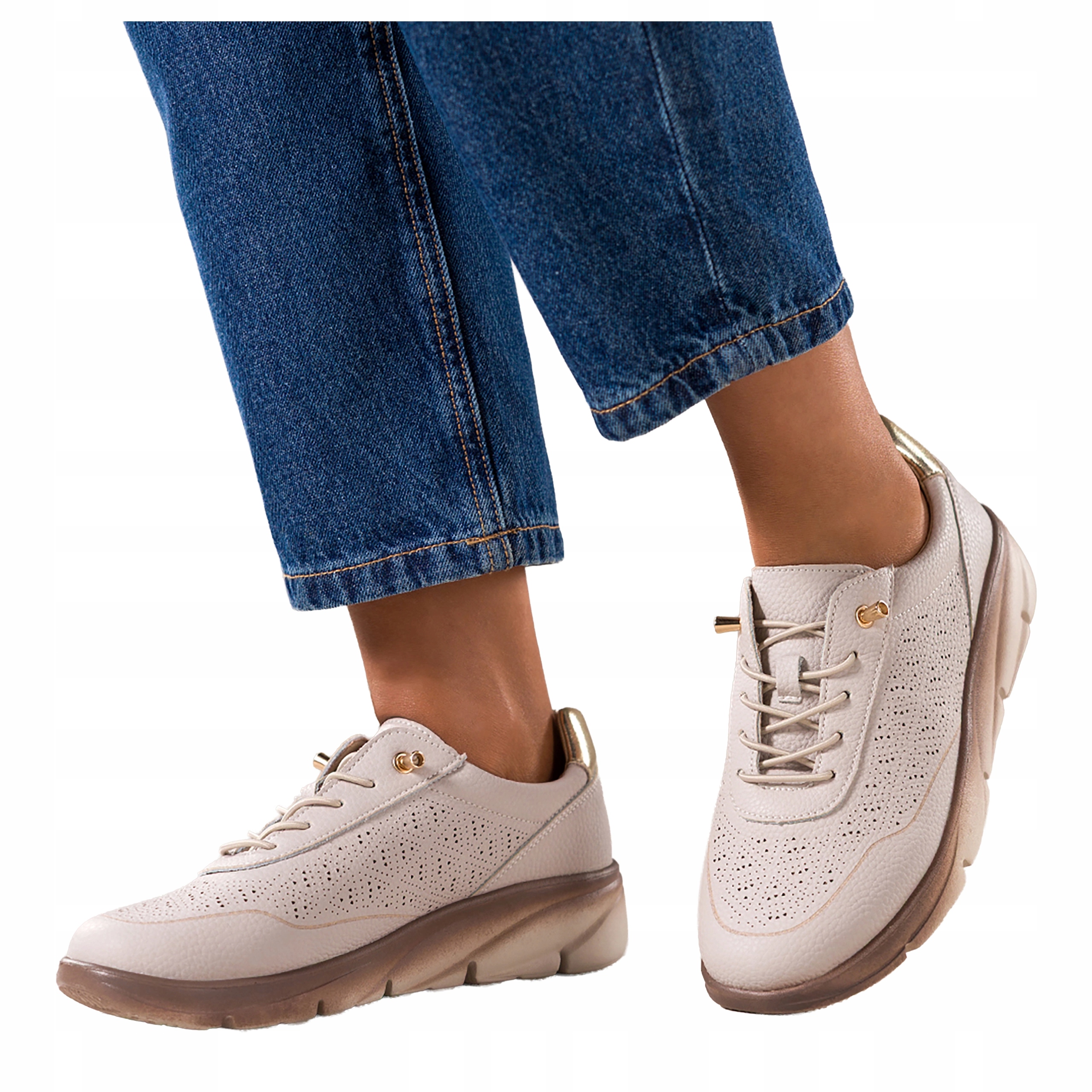 Béžové dámské kožené tenisky na platformě, šněrovací, velikost 38