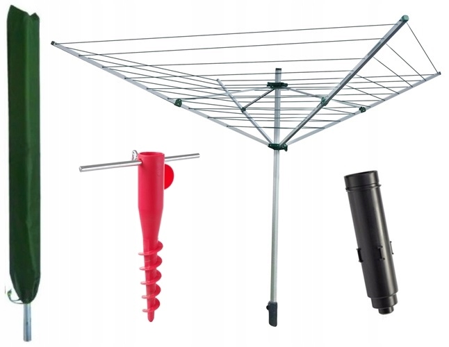 Suszarka Ogrodowa Na Pranie 50m + Kotwa + Pokrowiec - ZIELONA