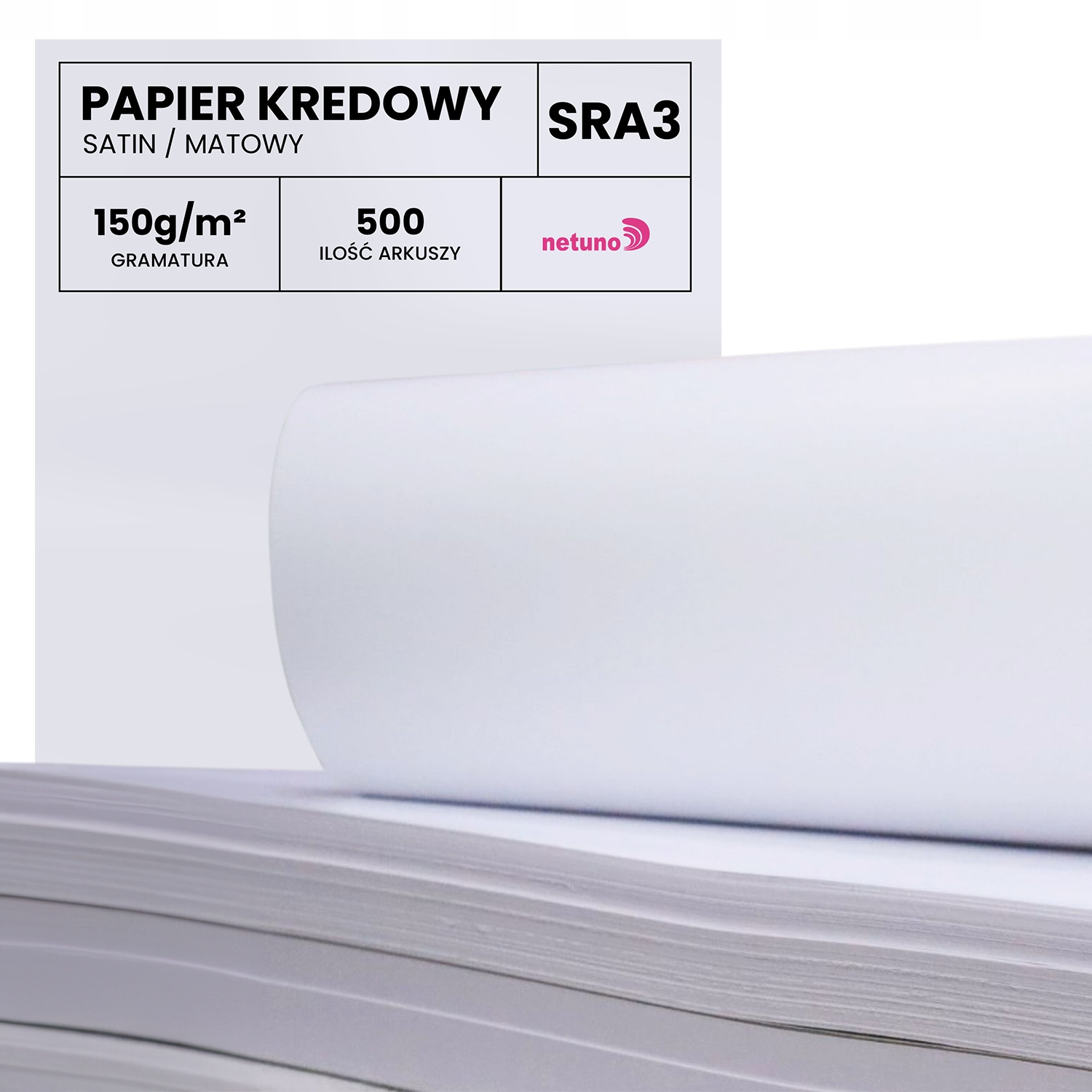 Papier kredowy SRA3 150g kreda satin matowy biały na plakaty ulotki 500ark.