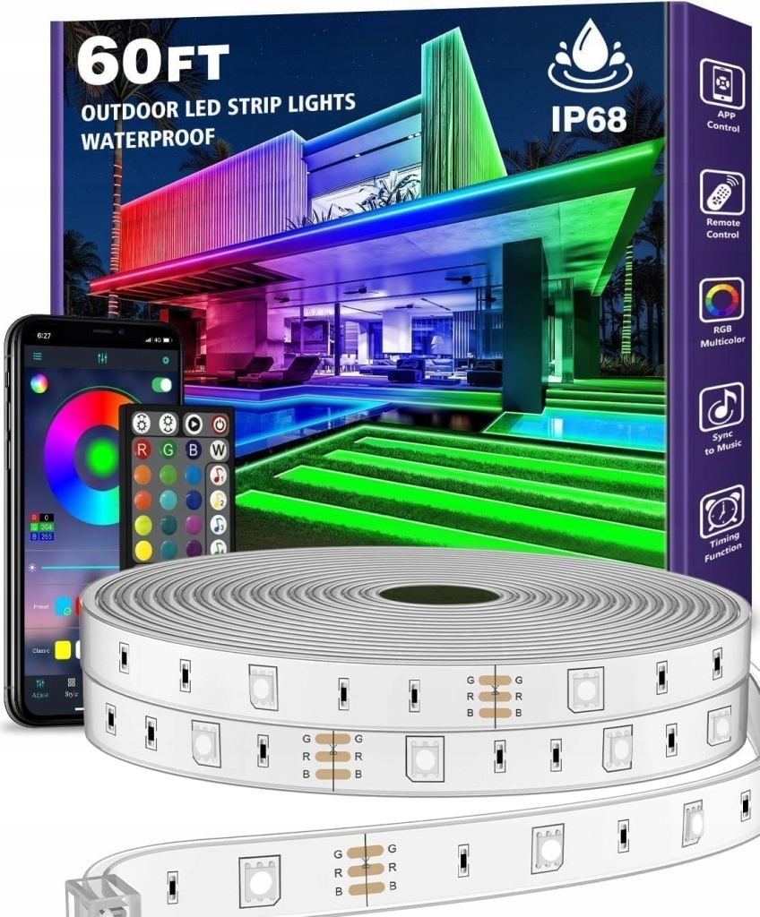 Farebná Led páska Rgb 230V s diaľkovým ovládaním, vodotesná 5050, sada 18 metrov, 18 m