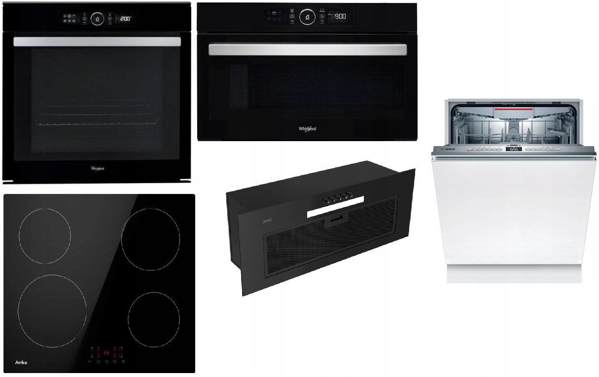 Zestaw do zabudowy Płyta + Piekarnik + Mikrofala + Zmywarka + Okap