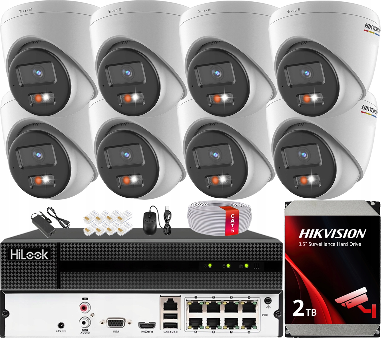 Monitorovací sada 8 kamer Ip 4MPx ColorVu Hybrid Light IR30m Hikvision 2TB