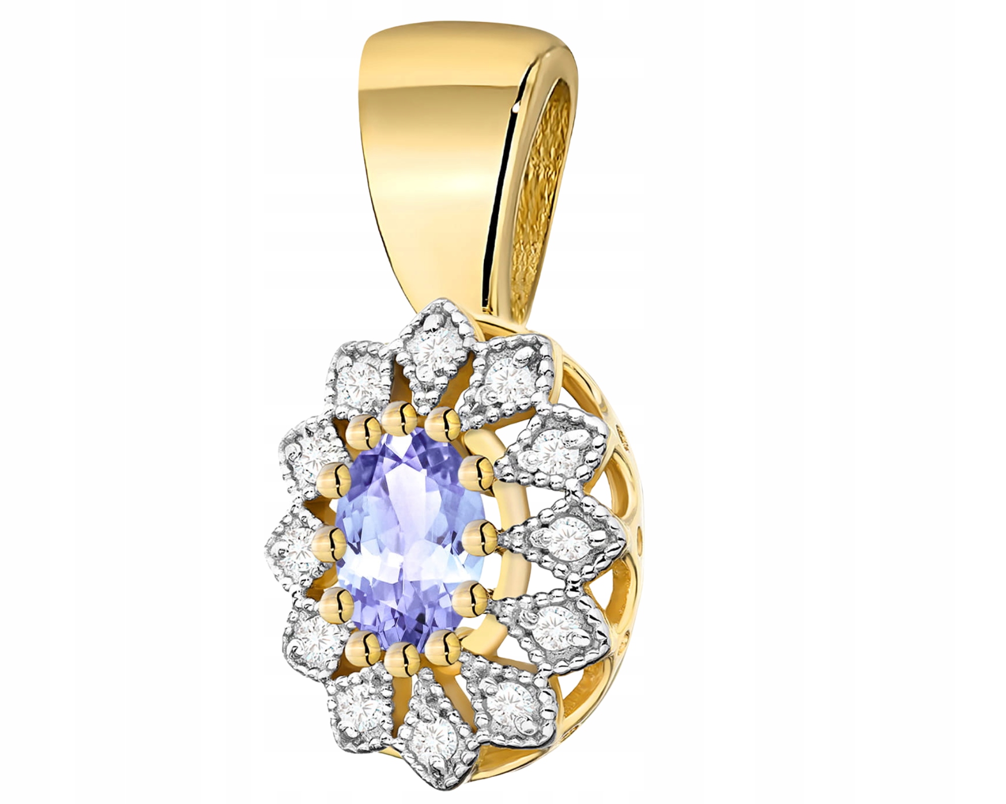 Zlatý přívěsek s tanzanitem a brilianty, přírodní kamínek, zlato 585