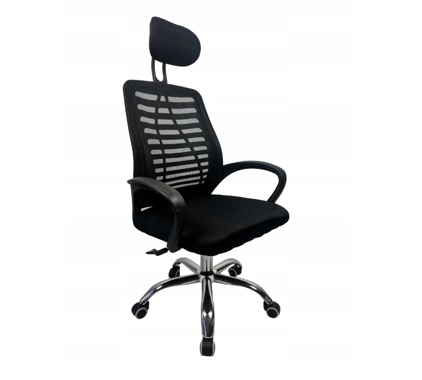 Fotel biurowy ergonomiczny siatkowy z zagłówkiem czarny obrotowy