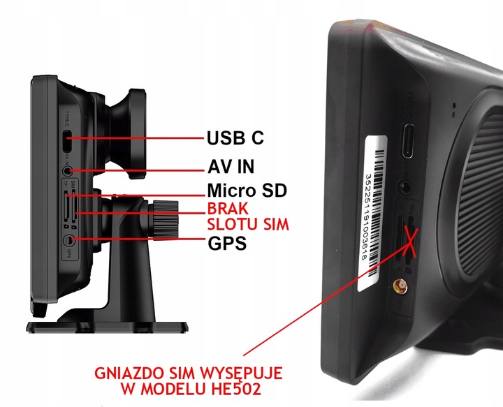 Radio Ekran Stacja CarPlay Rejestrator Monitor Nawigacja GPS Kamera Android Model HE5##