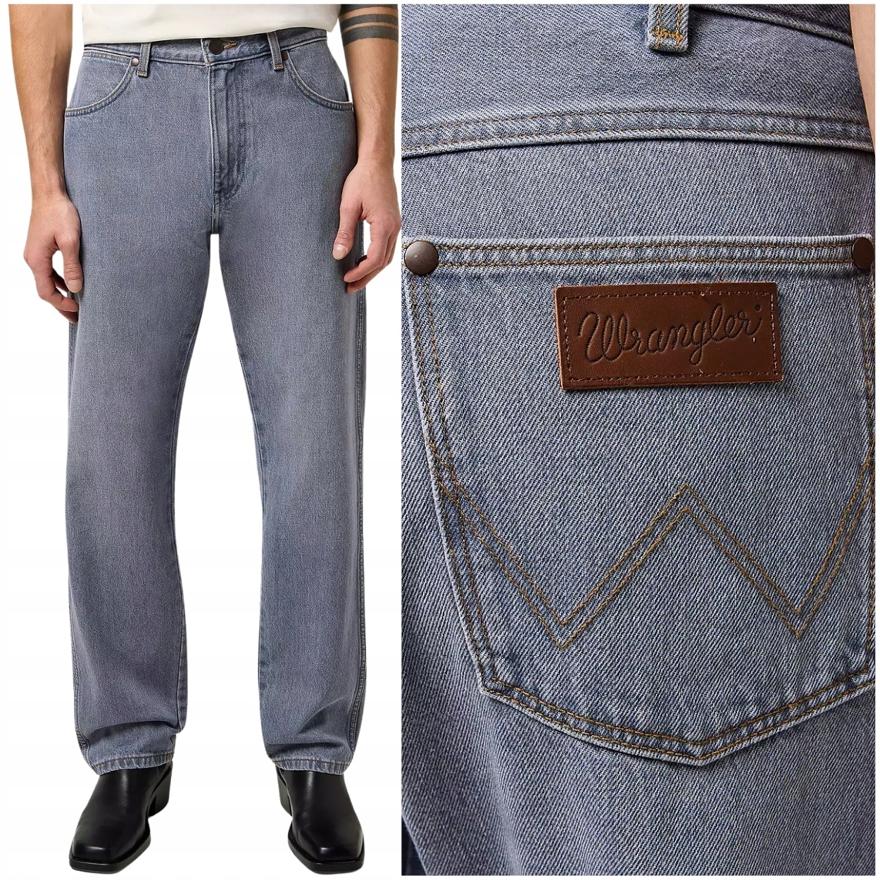 Wrangler Frontier šedé volné rovné džínové kalhoty bez streče W33 L32