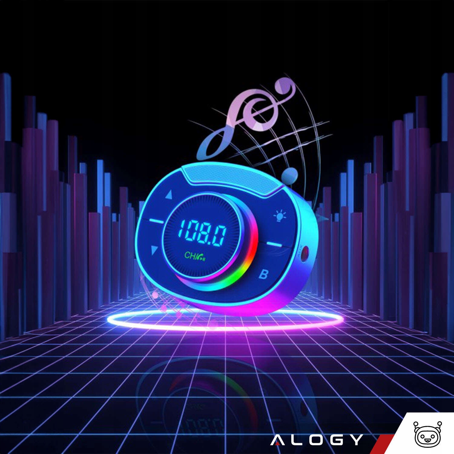 Transmiter Bluetooth Audio FM MP3 BT szybka ładowarka USB QC 3.0 + C PD RGB Cechy dodatkowe wbudowany mikrofon wyświetlacz