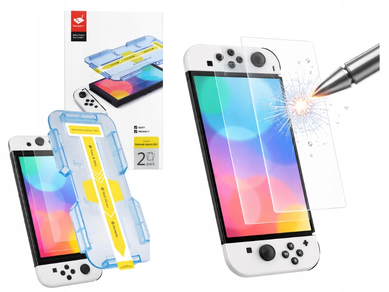 SZKŁO HARTOWANE NA EKRAN NINTENDO SWITCH OLED 7" 9 H ZESTAW MONTAŻOWY