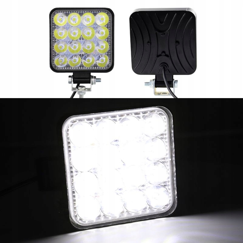 2X LAMPA HALOGEN, REFLEKTOR LED 48W 16 LED 12V 24V Moc 48 W