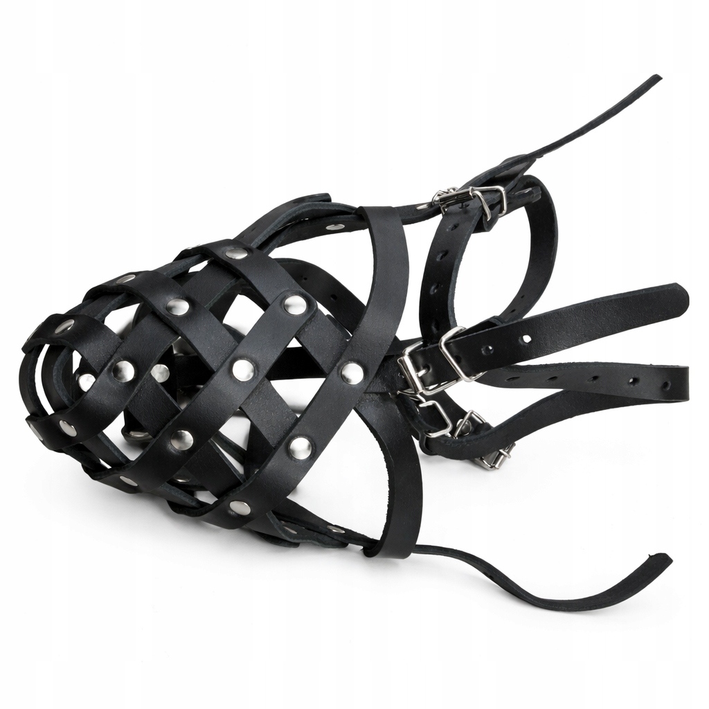 Levně Kožený náhubek pro psa s košíkem, nastavitelný, pevný, černý