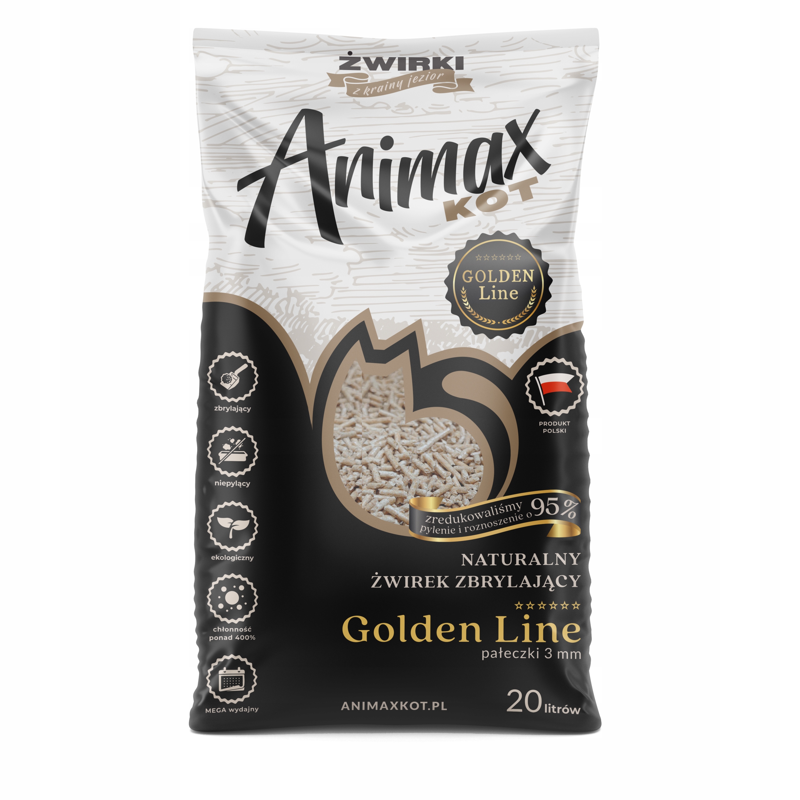 Levně Stelivo Pro Kočky Peletka 3MM Golden 20 L. Pro dlouhosrsté