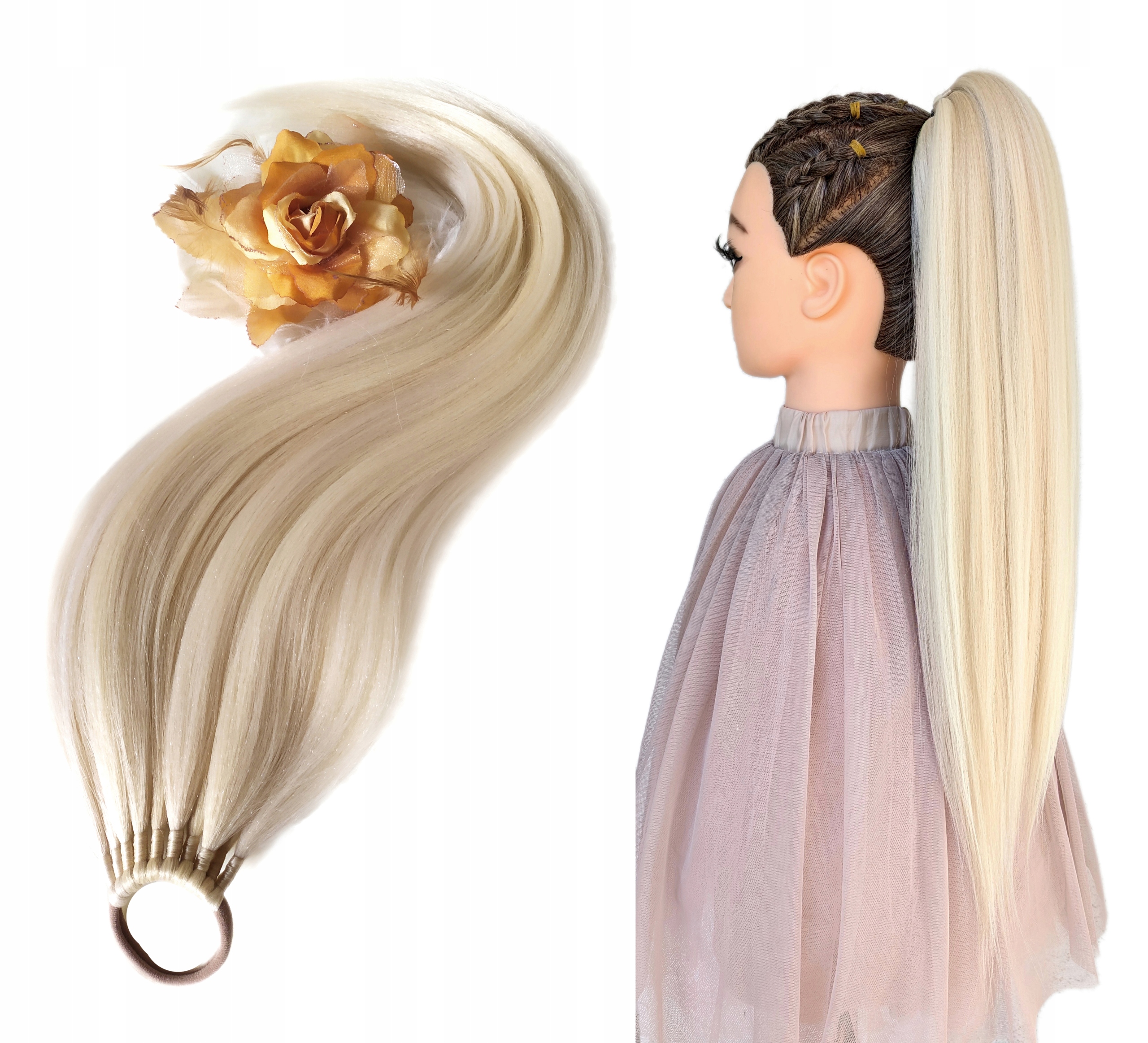Připínací poník na gumičce, Příčesek, světle blond, Zářivá Blondýnka, 60 cm