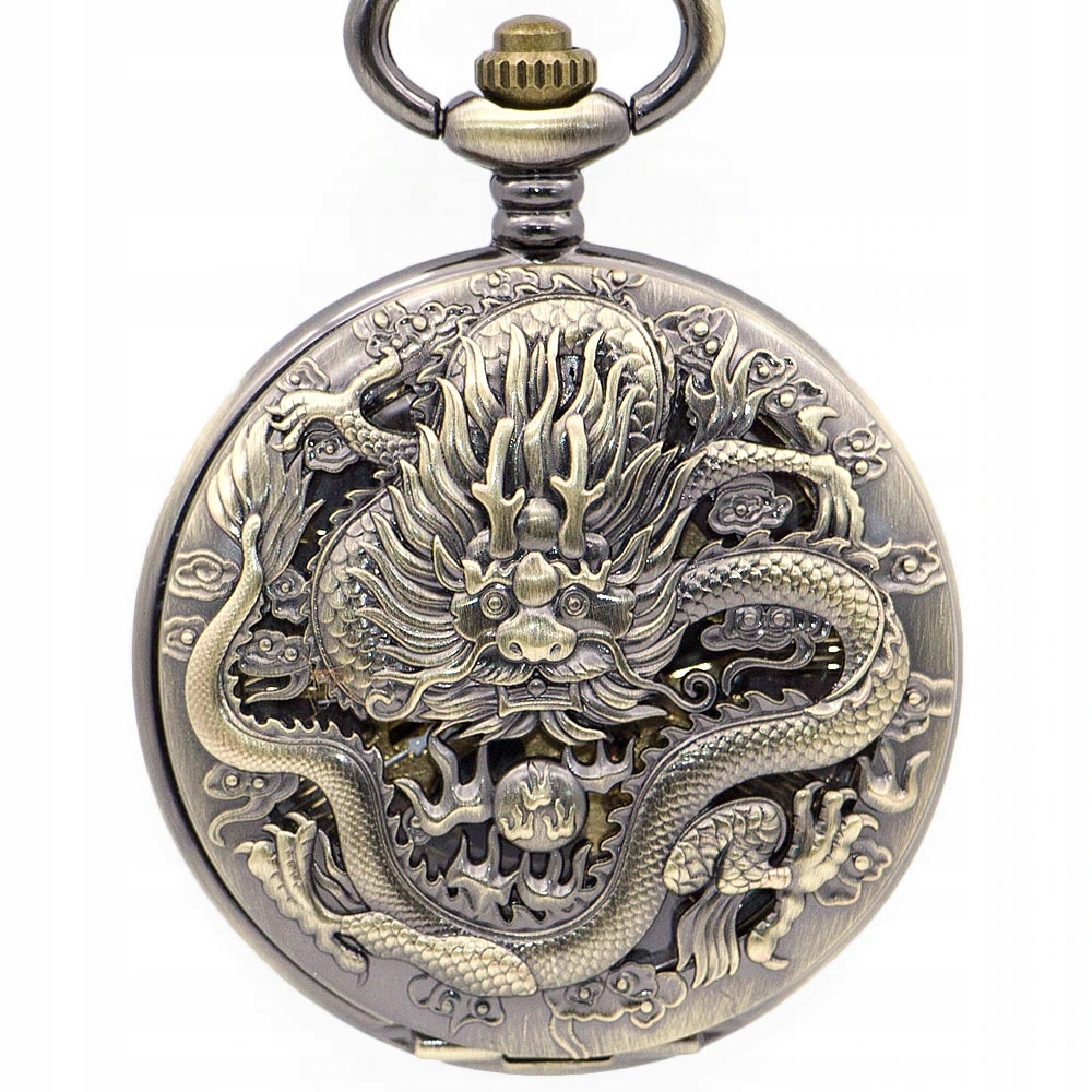 Mechanické Kapesní Hodinky Drak Skeleton Dřevo Dárek Pánské Retro