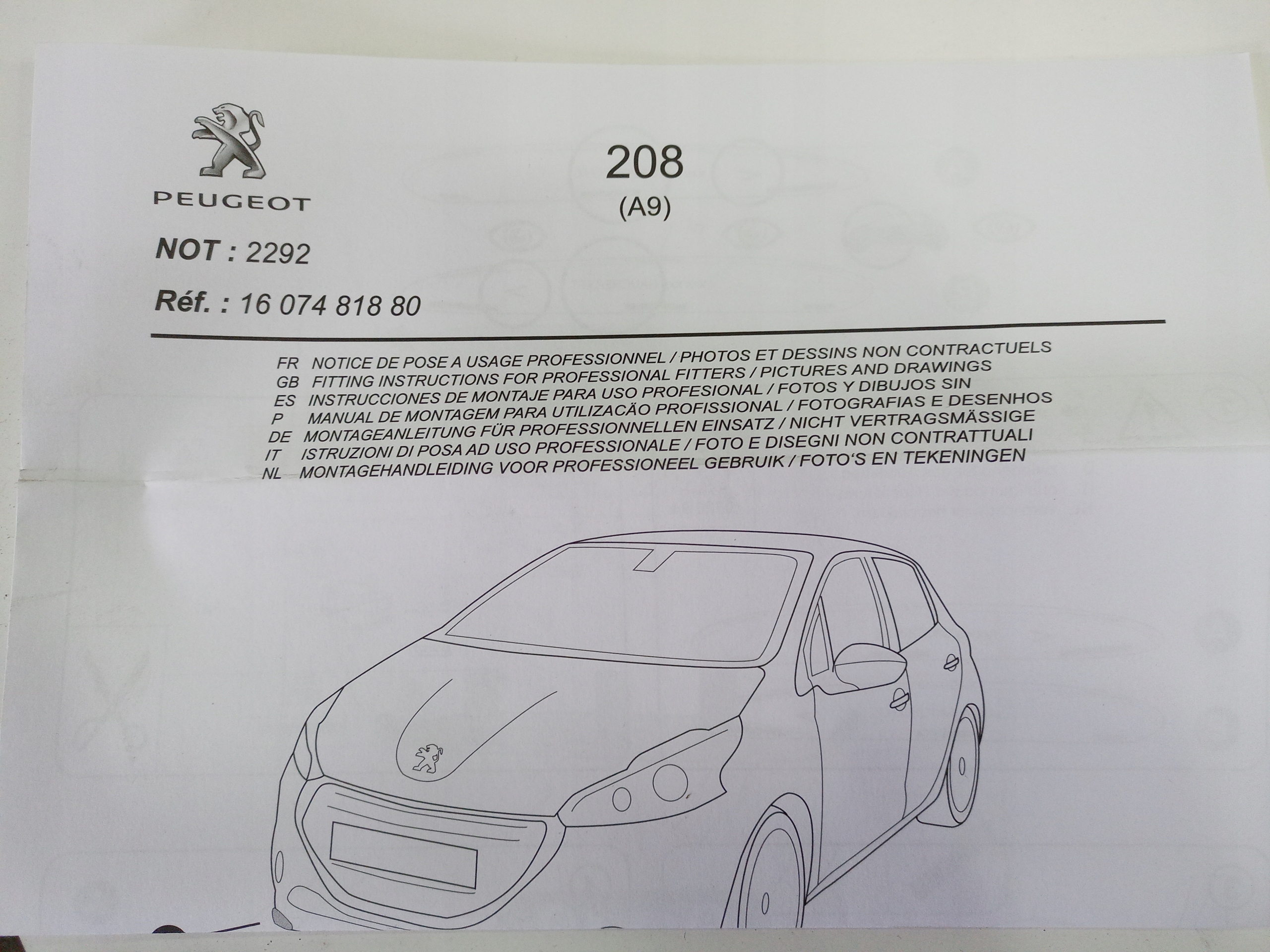 LISTWA ZDERZAKA SPOILER PRZÓD PEUGEOT 208 Strona zabudowy przód