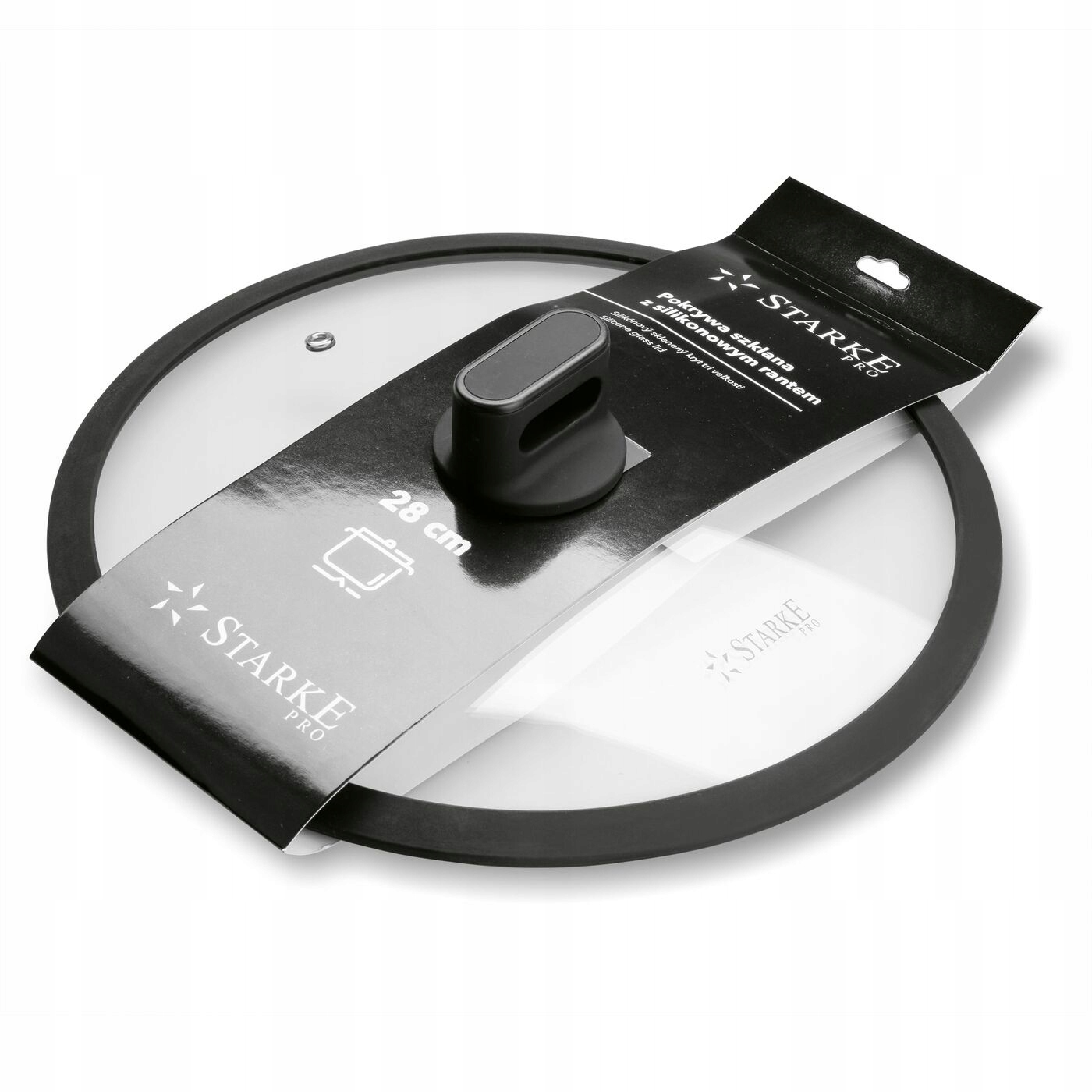 SZKLANA POKRYWKA do garnków patelni SILIKONOWY RANT Starke Pro 28cm Linia Silikonowy rant uchwyt soft touch
