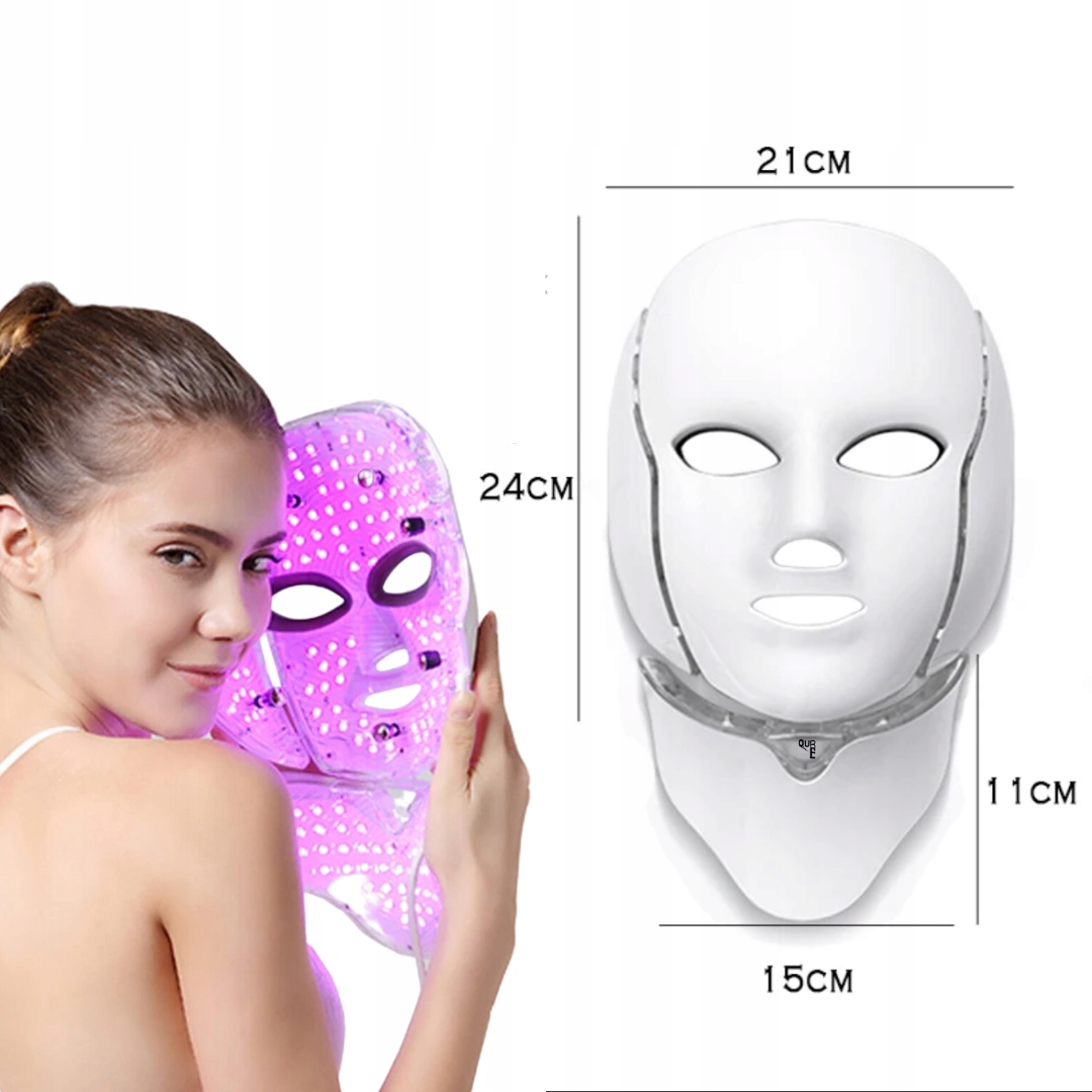 MASKA LED 7 KOLORÓW DO TWARZY SZYI I NA KLATKĘ PIERSIOWĄ UPIĘKSZAJĄCA Marka bez marki