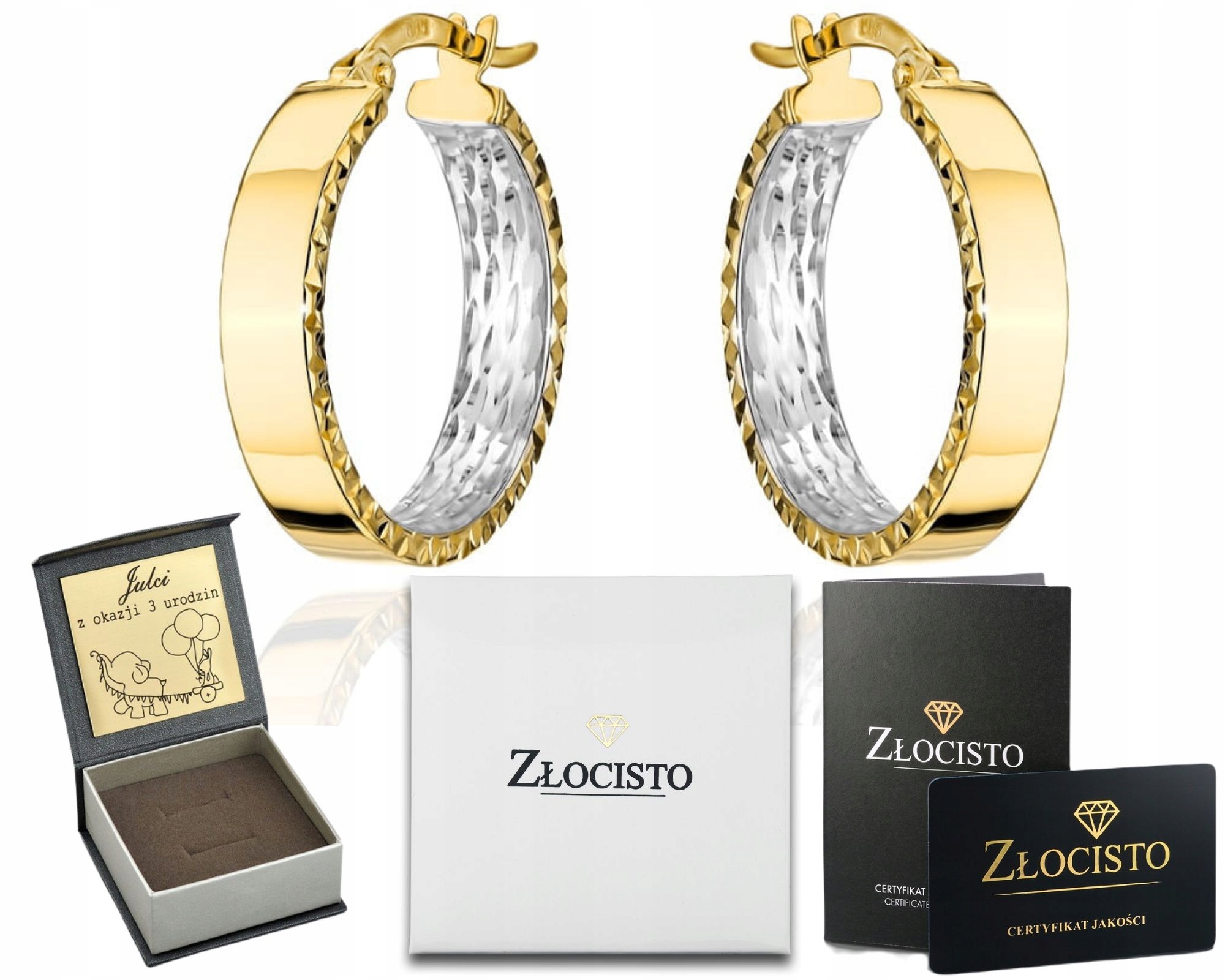 Zlaté Náušnice Diamantové Kolečka Moderní Elegantní Dvě Barvy Zlata