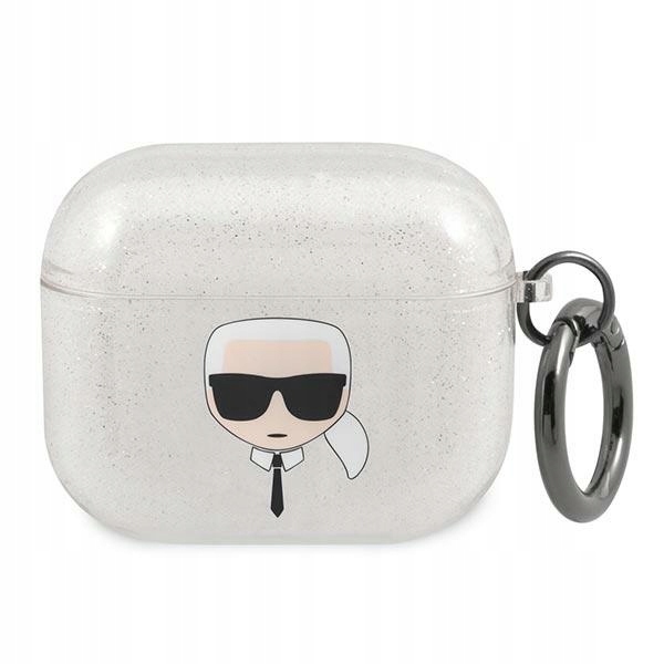 Etui Karl Lagerfeld KLA3UKHGS do AirPods 3 srebrne z brokatem