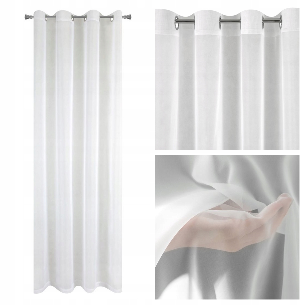 

Subtelna Gładka Firana Woal Biała 140X250 Przelot